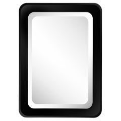 Modernist Streamlined Black Vitrolite Beveled Banded Mirror by Karl Springer