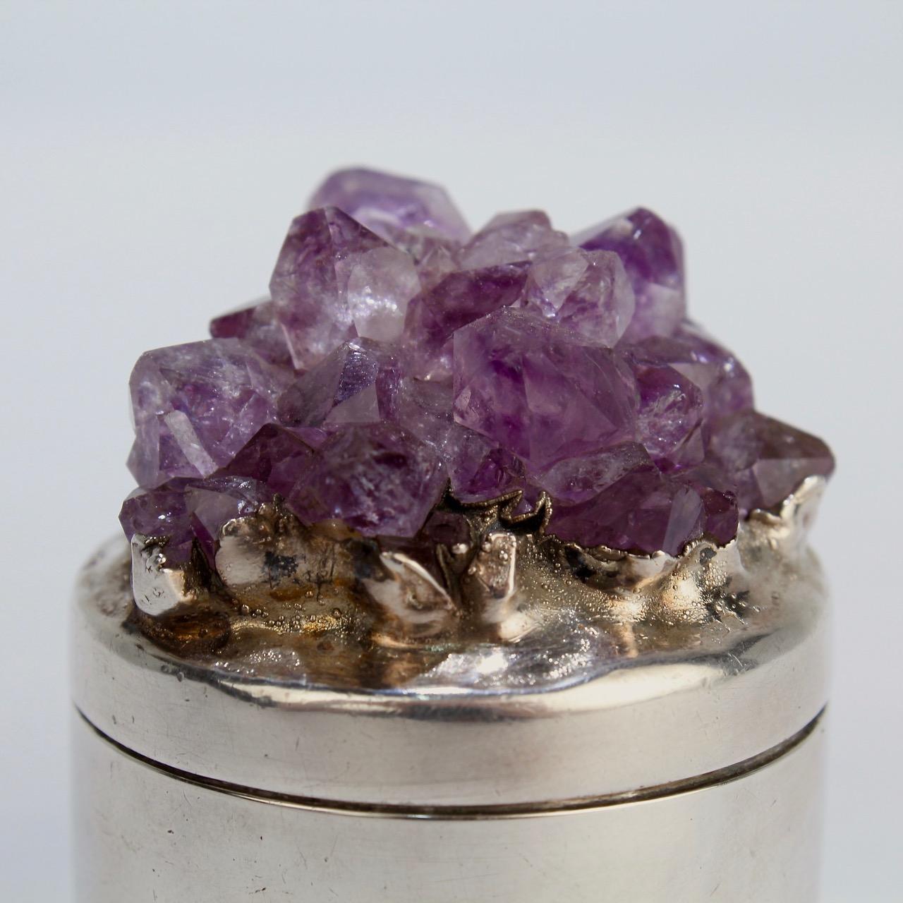 Women's or Men's Modernist Stuart Devlin Type English Sterling Silver Amethyst Covered Box