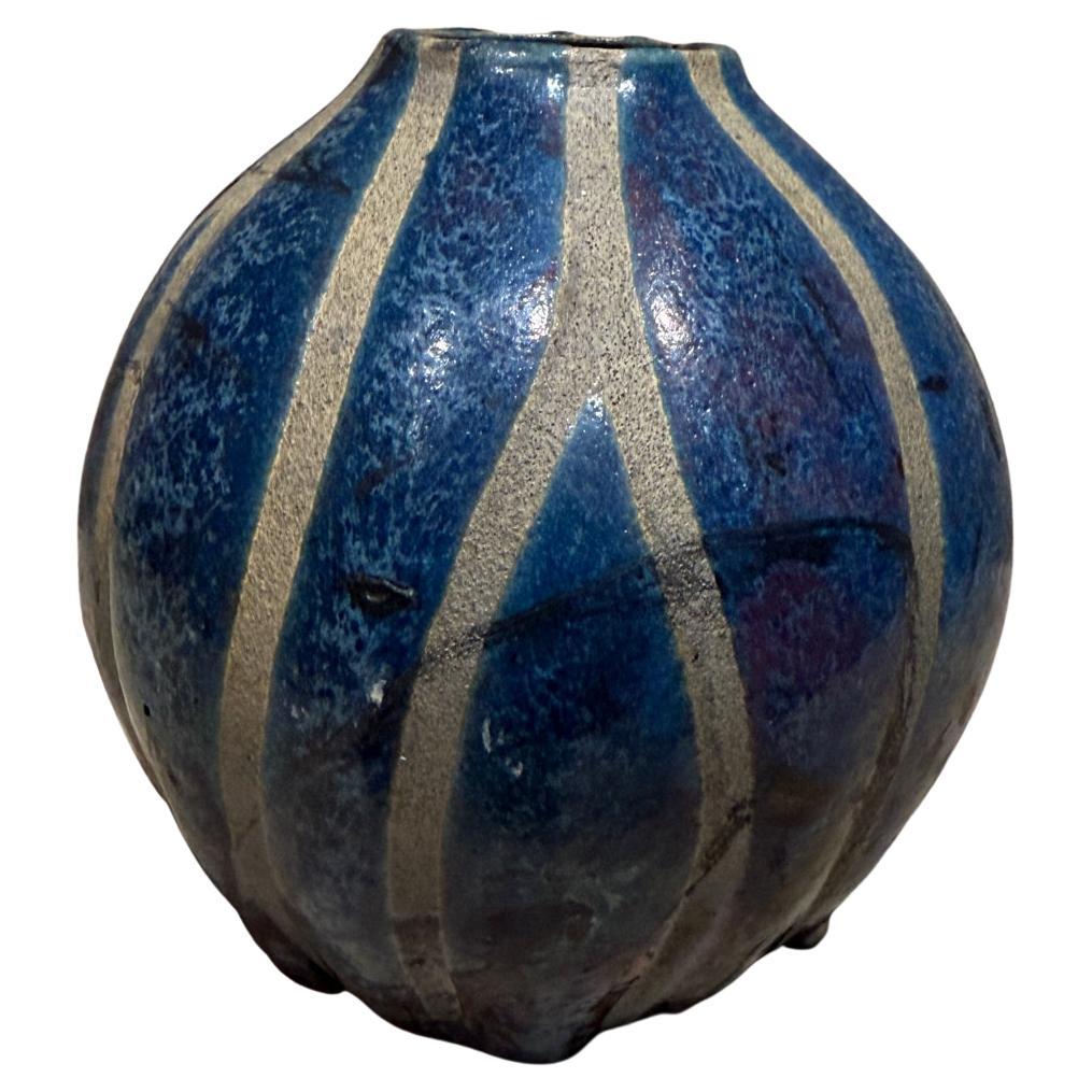 Modernist Studio Art Pottery Blue Vase Vessel signed
