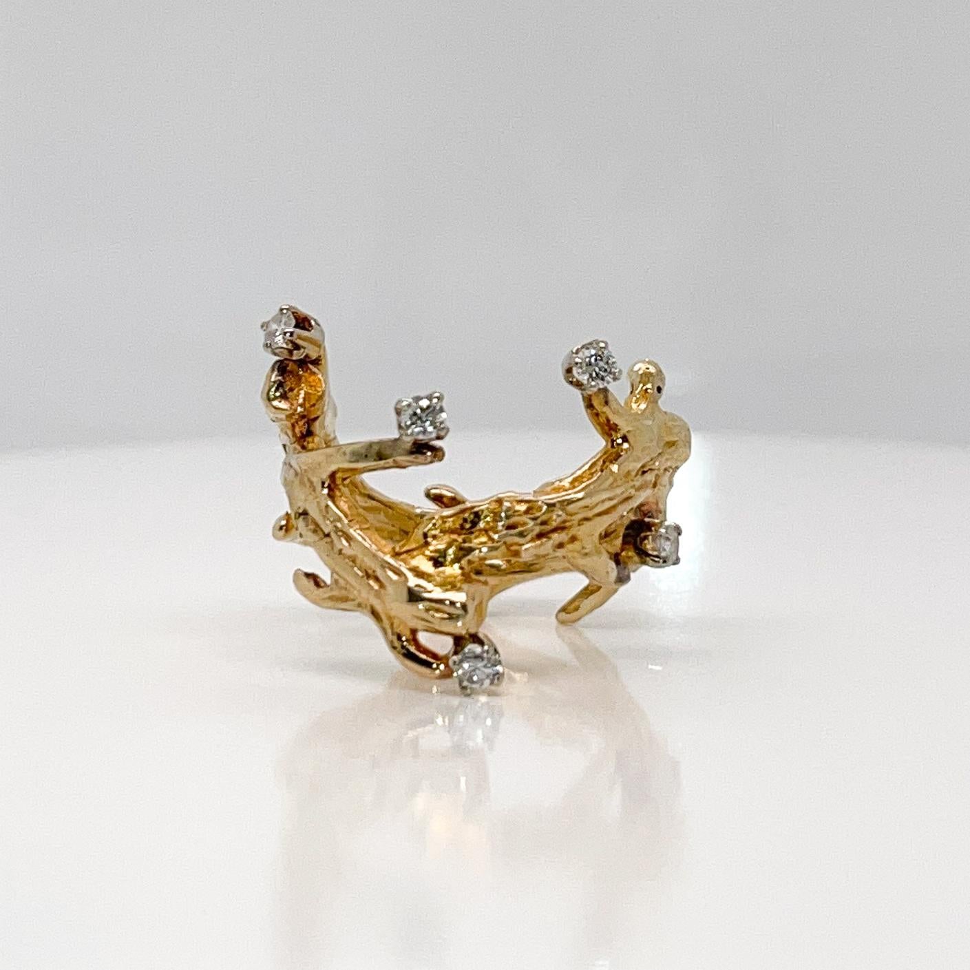 Modernist Studio Handcrafted 10 Karat Gold & Diamond Ring For Sale 3