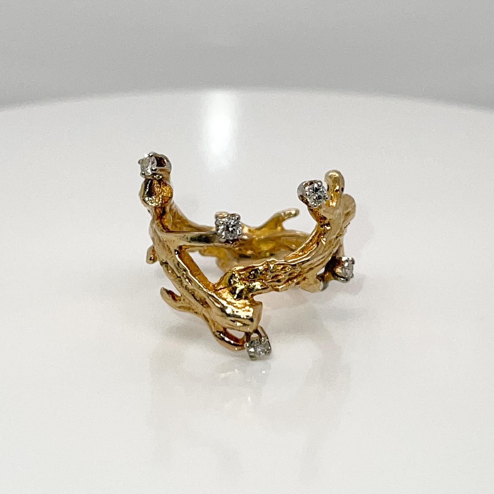 Modernist Studio Handcrafted 10 Karat Gold & Diamond Ring For Sale 4