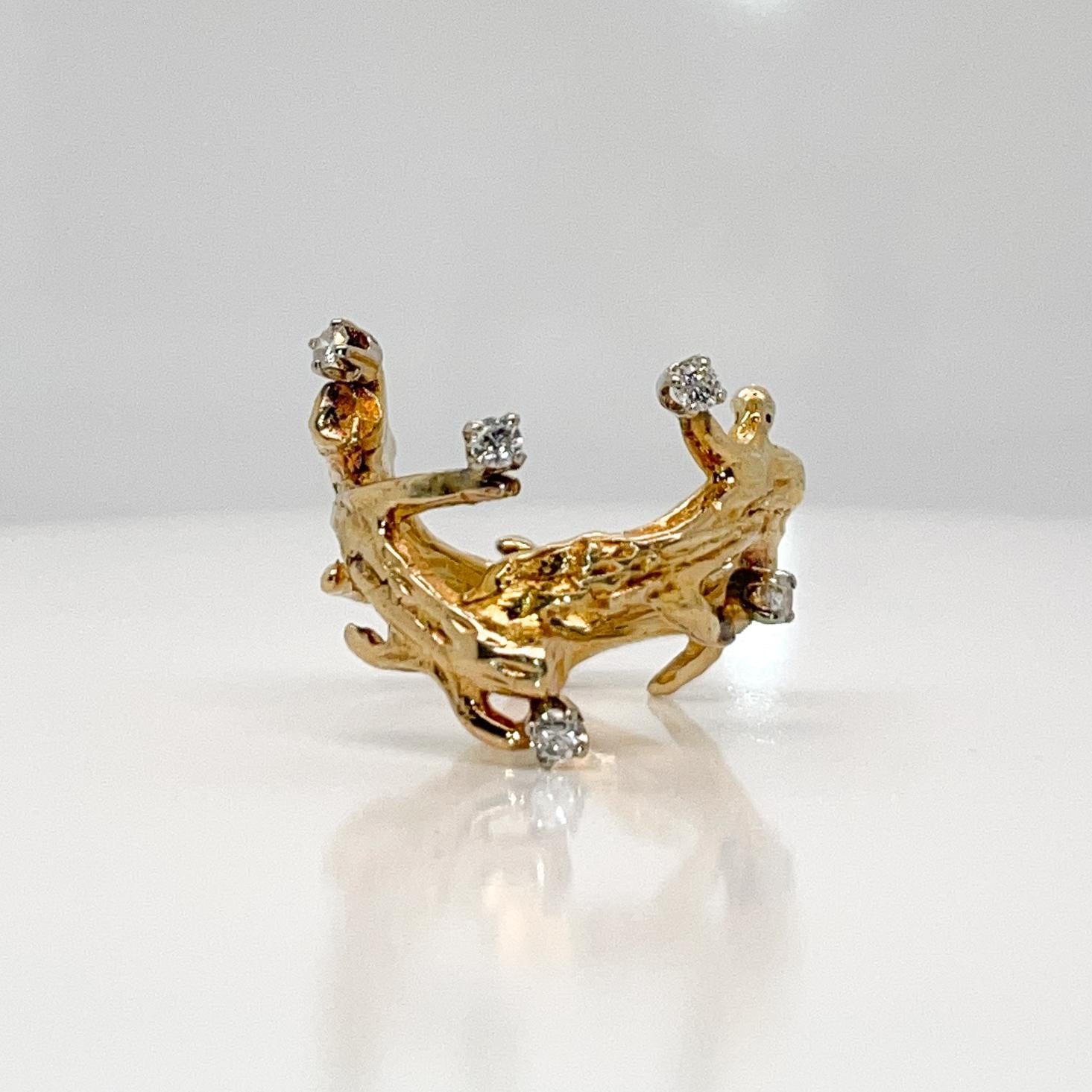 Modernist Studio Handcrafted 10 Karat Gold & Diamond Ring For Sale 5