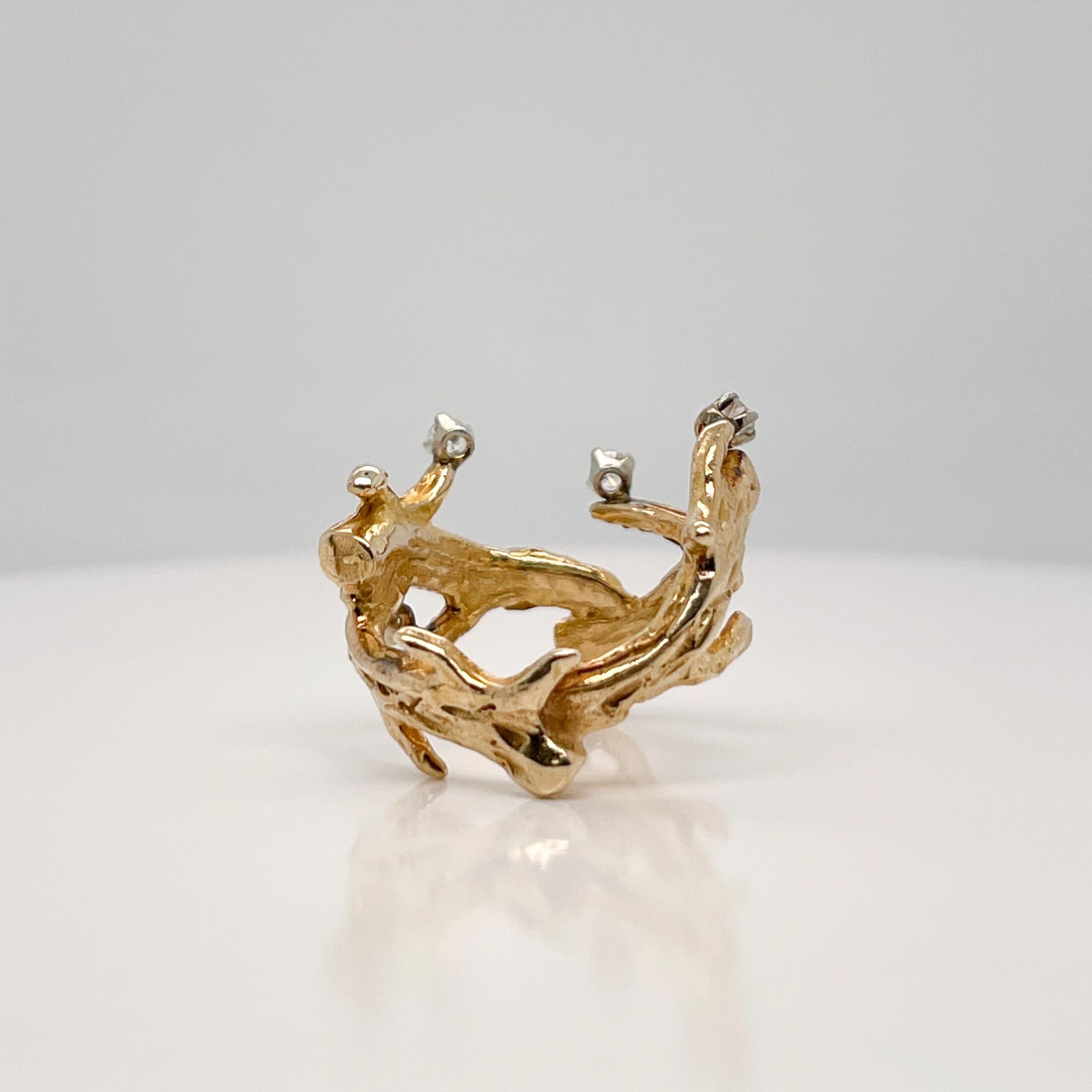 Round Cut Modernist Studio Handcrafted 10 Karat Gold & Diamond Ring For Sale