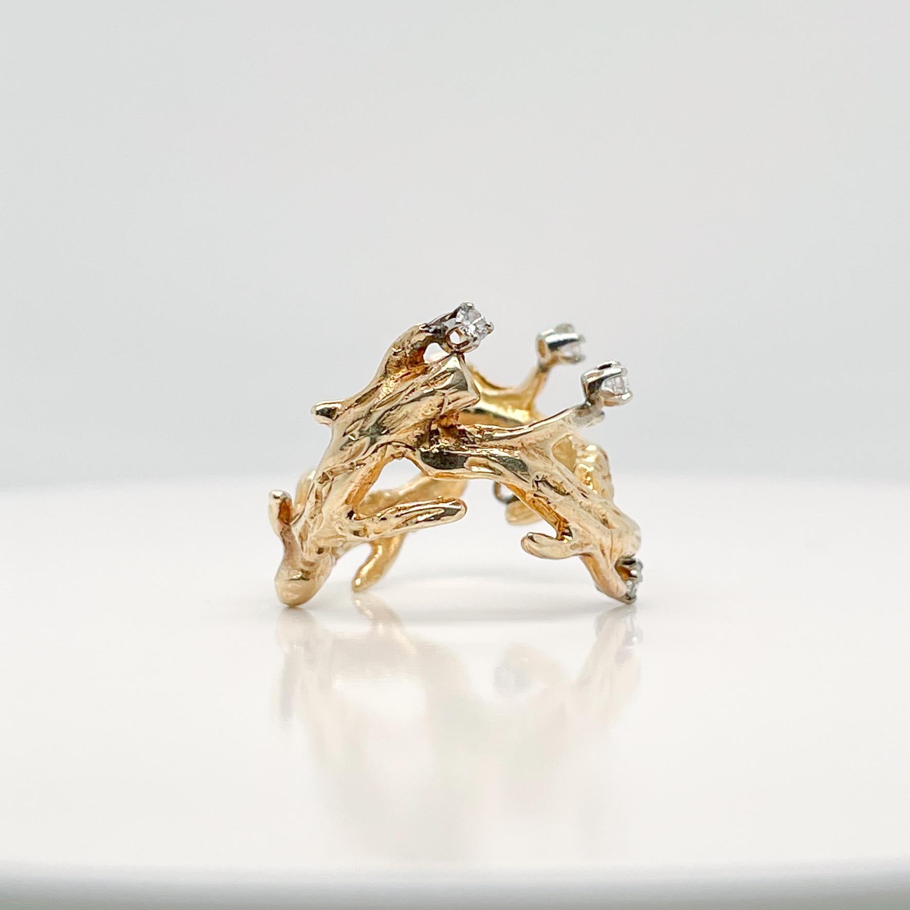 Modernist Studio Handcrafted 10 Karat Gold & Diamond Ring In Good Condition For Sale In Philadelphia, PA