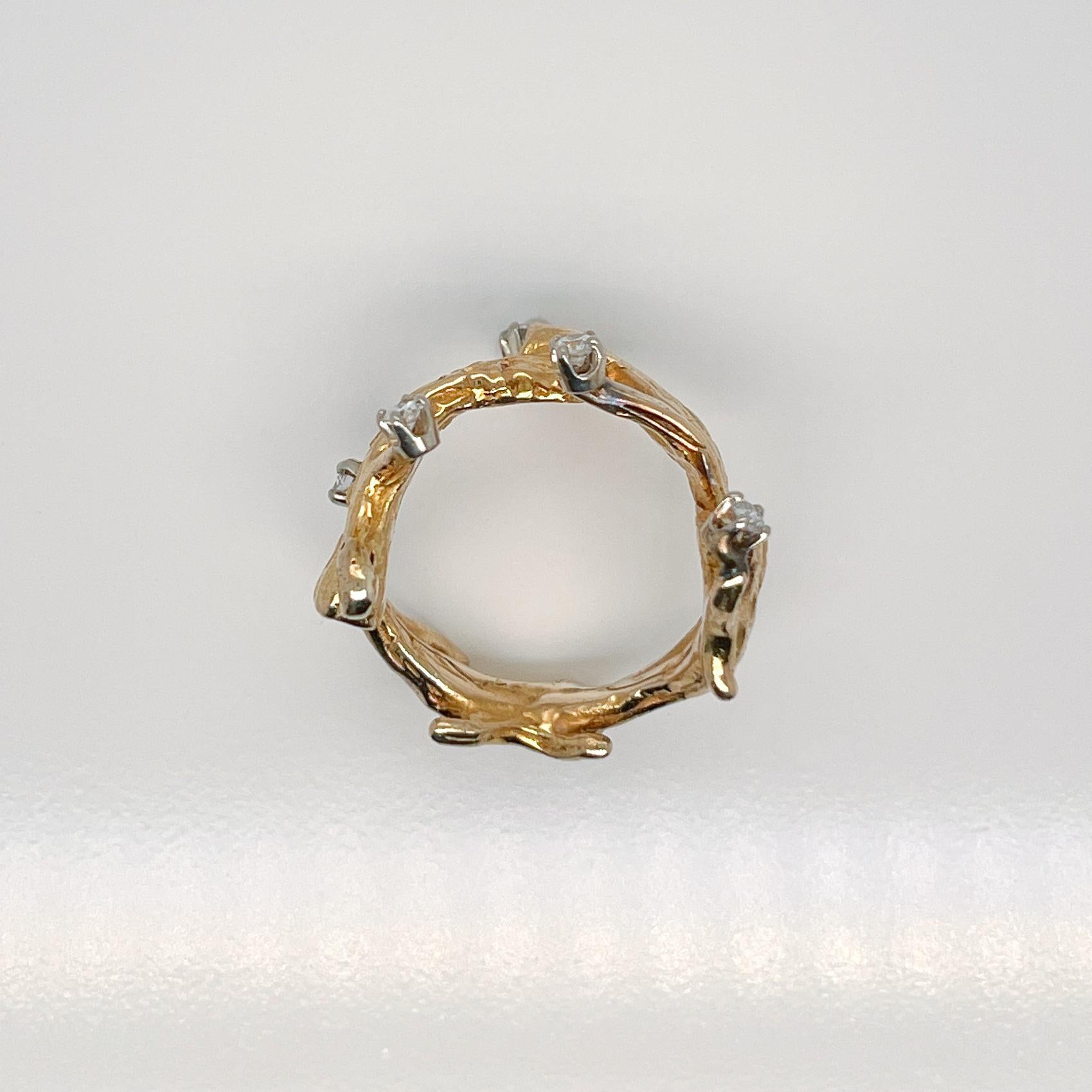 Women's Modernist Studio Handcrafted 10 Karat Gold & Diamond Ring For Sale