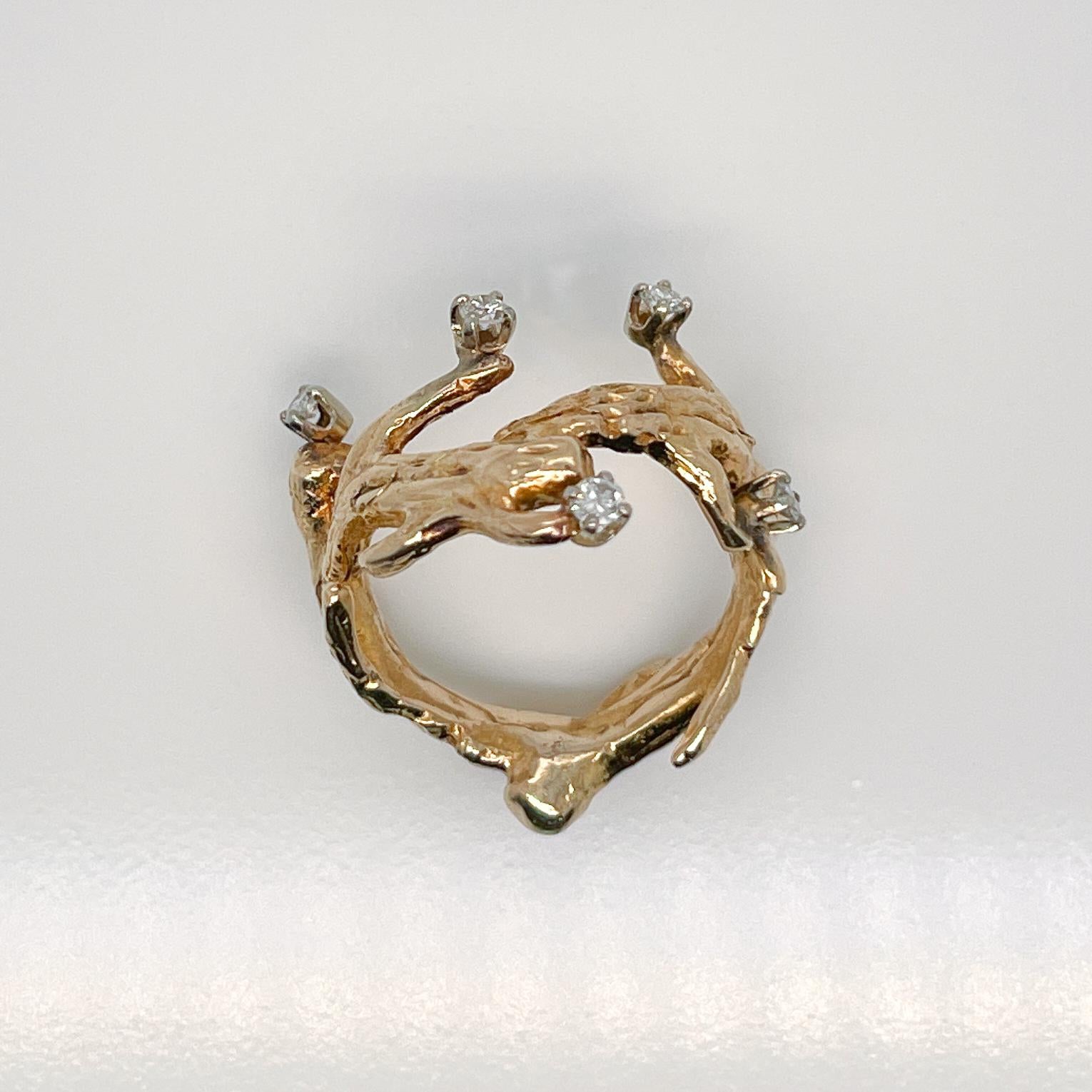 Modernist Studio Handcrafted 10 Karat Gold & Diamond Ring For Sale 1