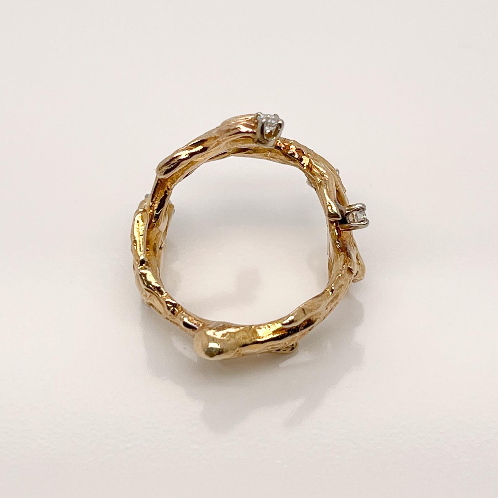 Modernist Studio Handcrafted 10 Karat Gold & Diamond Ring For Sale 2