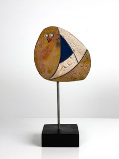 Modernist Studio Pottery Raku Ceramic Abstract Owl Sculpture by Jody Delind