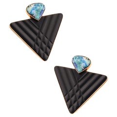 Boucles d'oreilles MODERNIST en or jaune 14Kt avec opales australiennes et jais noir