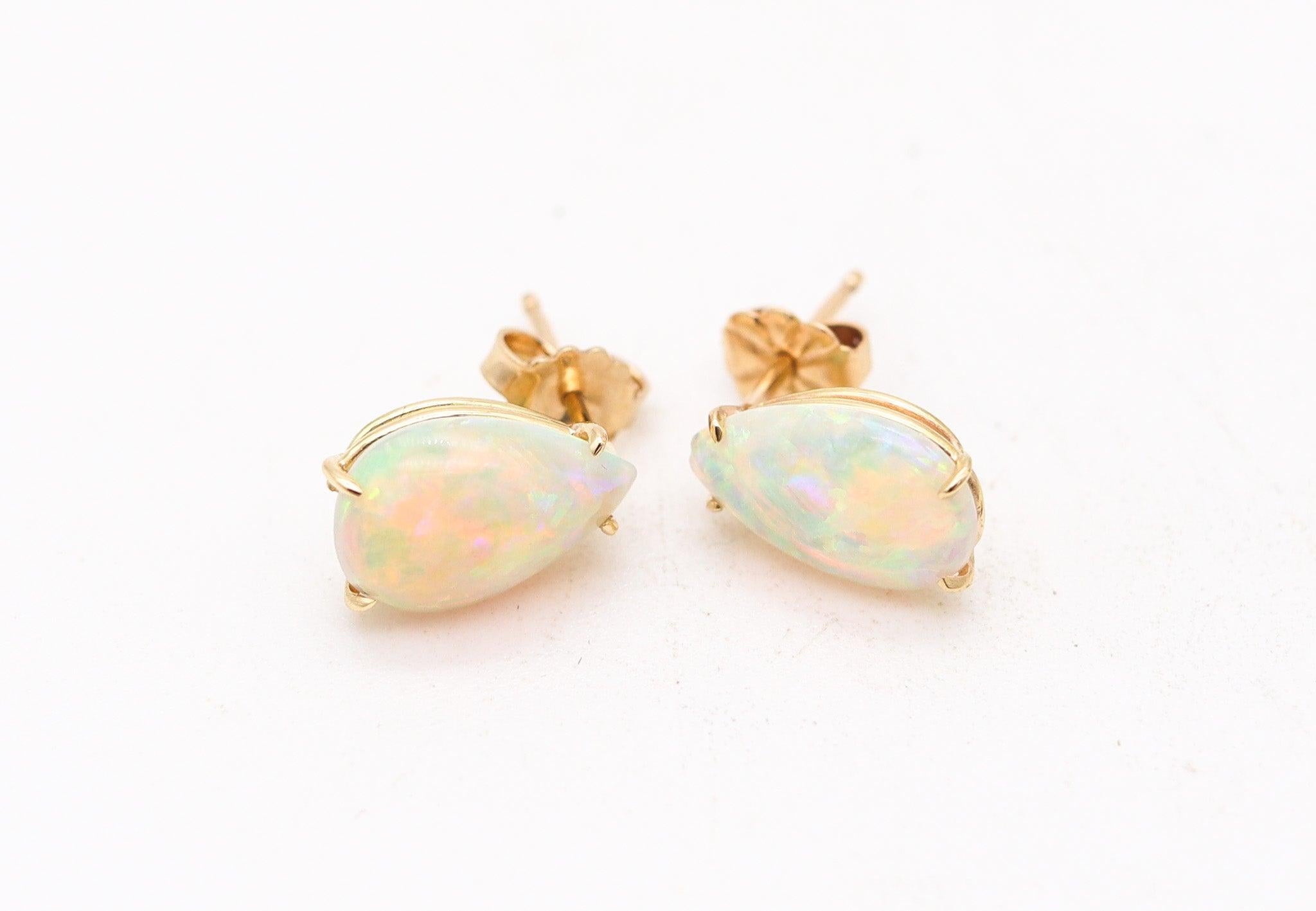 MODERNIST Studs Earrings In 14Kt Yellow Gold With Two Precious Opals Cabujón en venta
