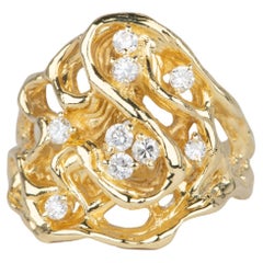 Modernist Style Branch Texture Wide band Ring with 0.32ct Diamond 18K Gold V1122