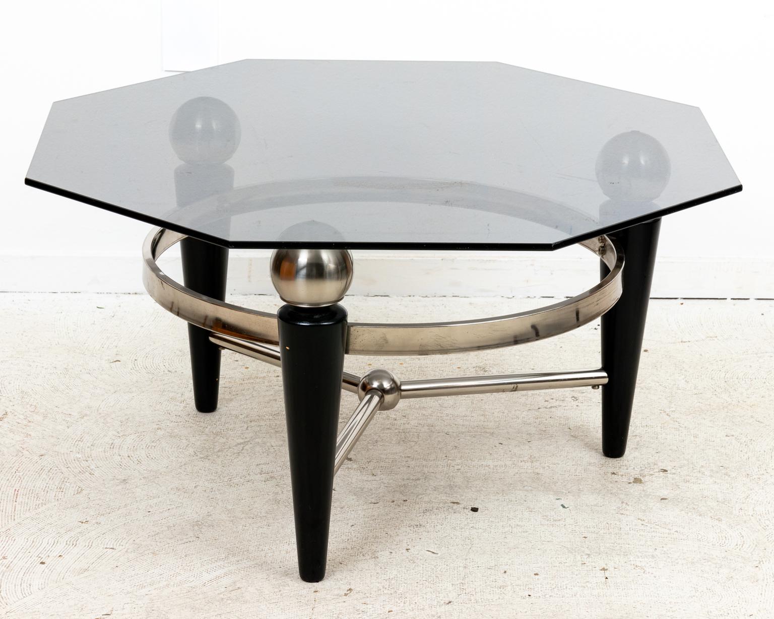 Modernist Style Ebony and Steel Coffee Table In Good Condition In Stamford, CT