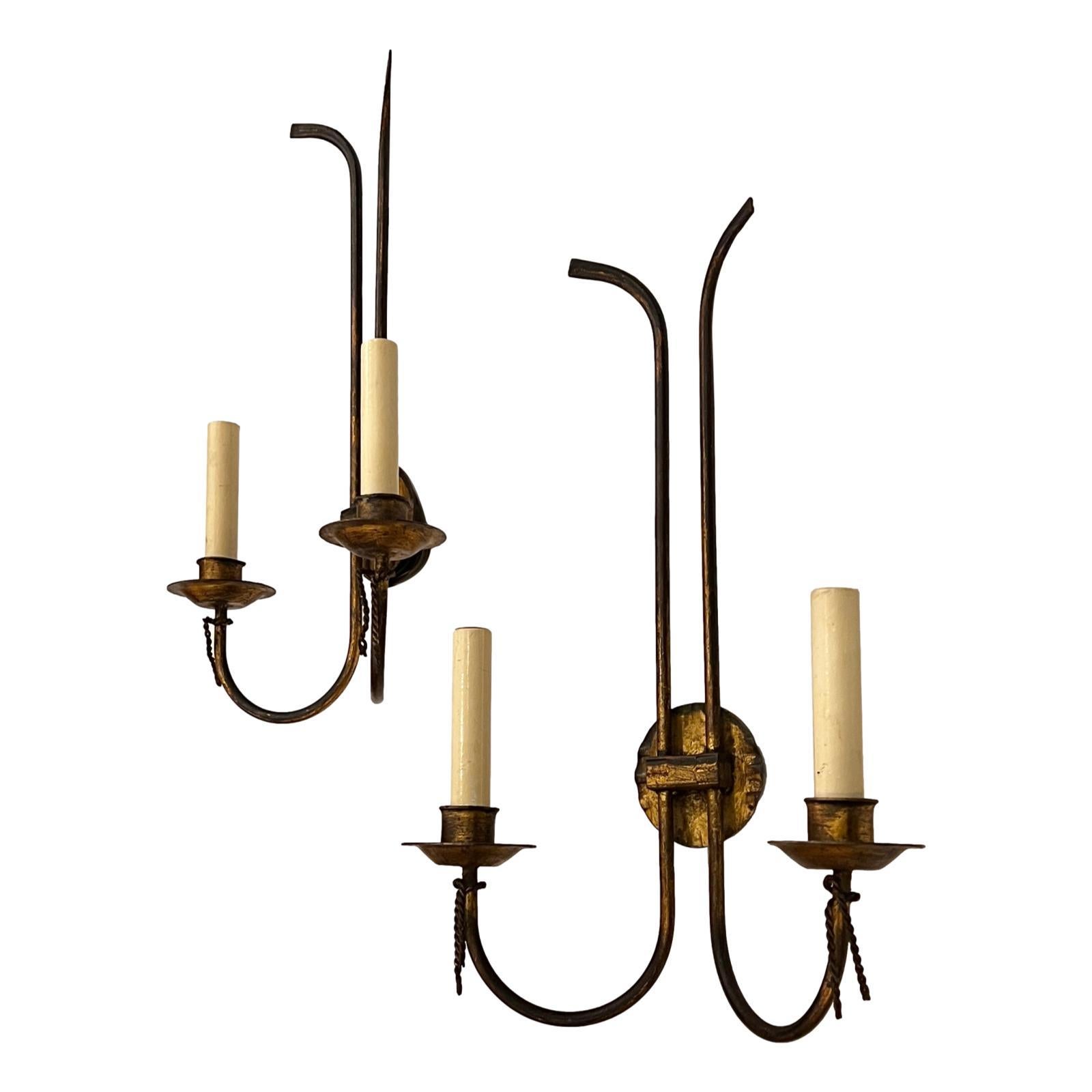 Gilt Iron Moderne Sconces  In Good Condition In New York, NY