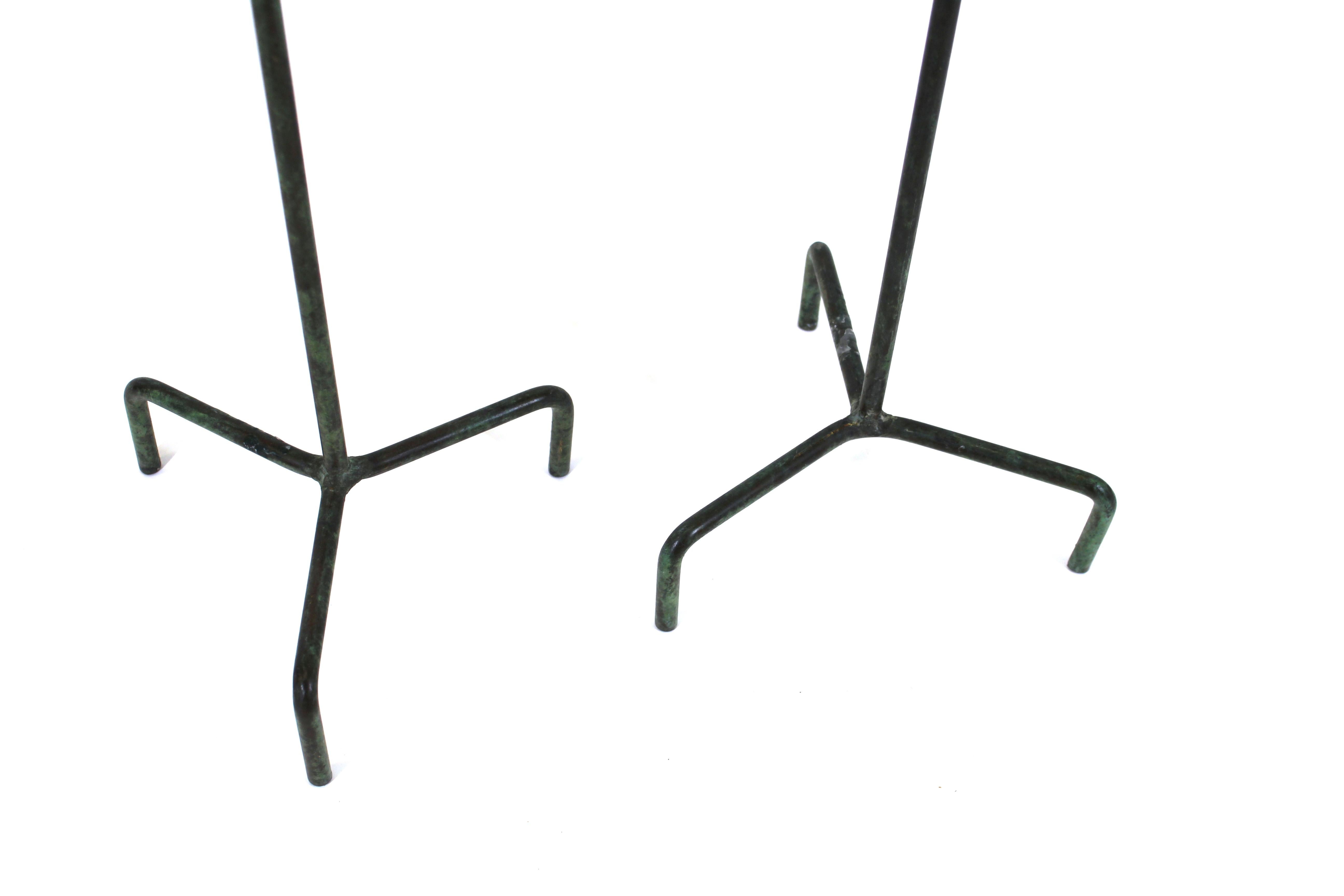 Modernist Style Metal Tripod Candlesticks with Verdigris Patina In Good Condition In New York, NY