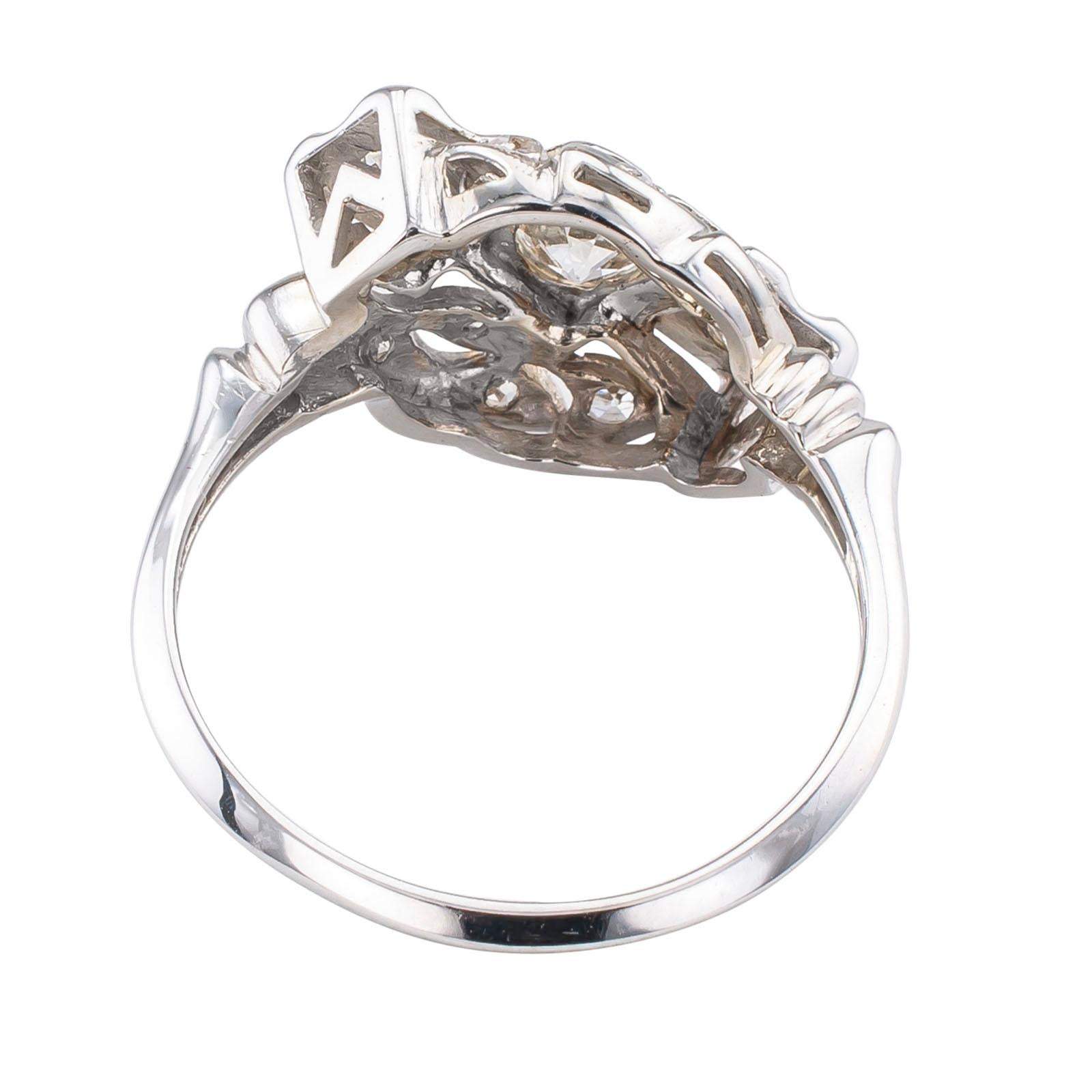 Round Cut 1950s Three Stone Diamond White Gold Engagement Ring