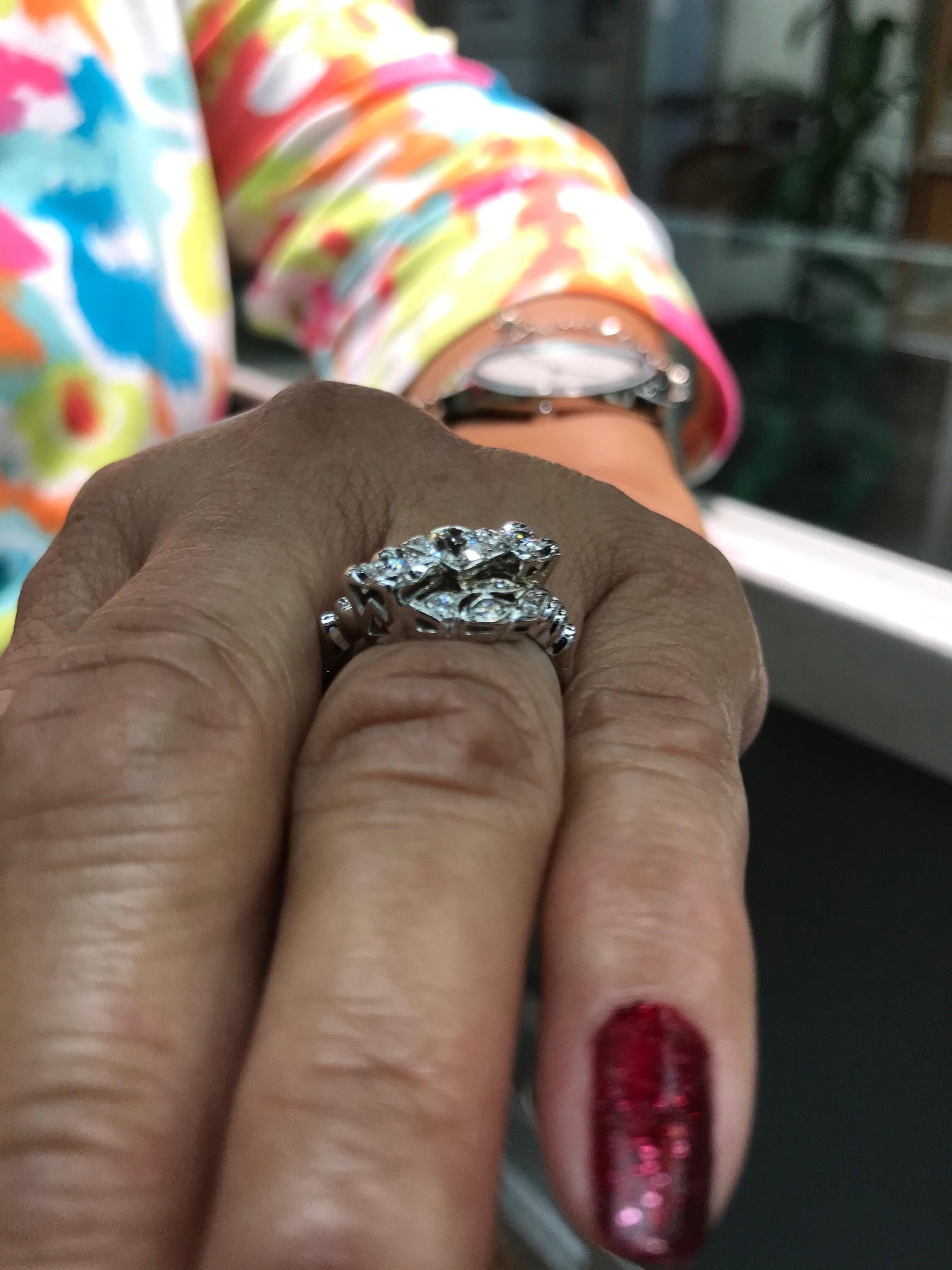 Women's 1950s Three Stone Diamond White Gold Engagement Ring For Sale