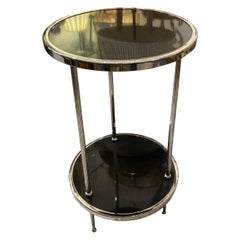 Modernist Style Two-Tiered Black Marble & Nickel Side Table