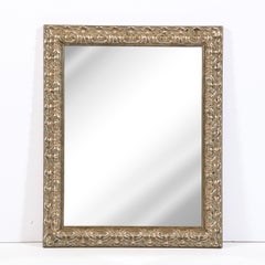 Modernist Stylized Carved Foliate Giltwood Rectangular Mirror