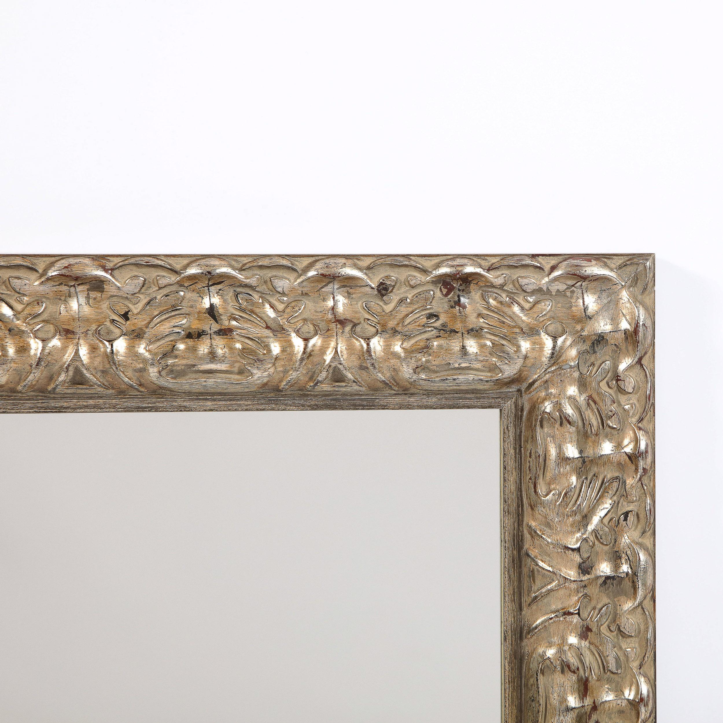 American Modernist Stylized Carved Foliate Giltwood Rectangular Mirror For Sale