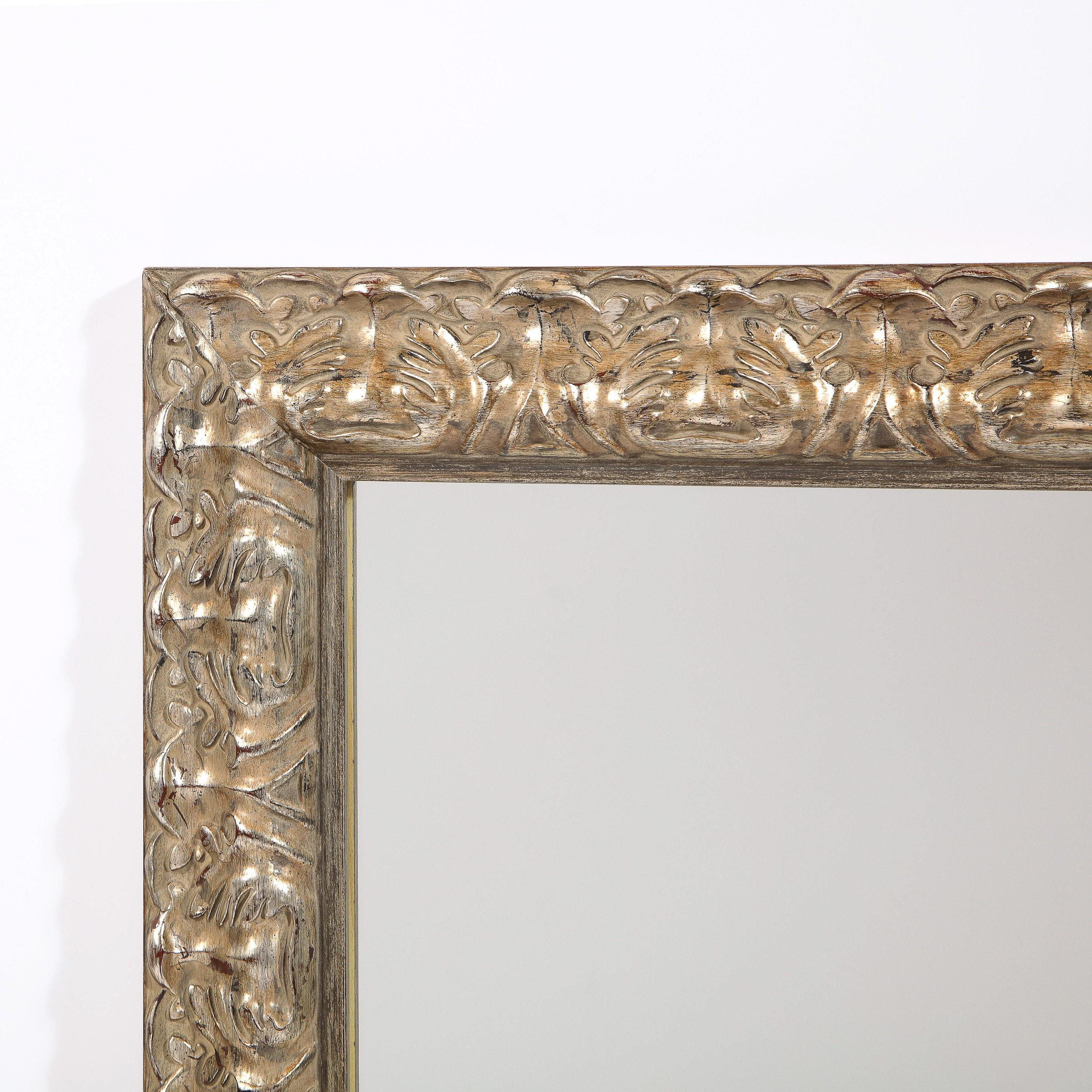 Modernist Stylized Carved Foliate Giltwood Rectangular Mirror In Excellent Condition For Sale In New York, NY