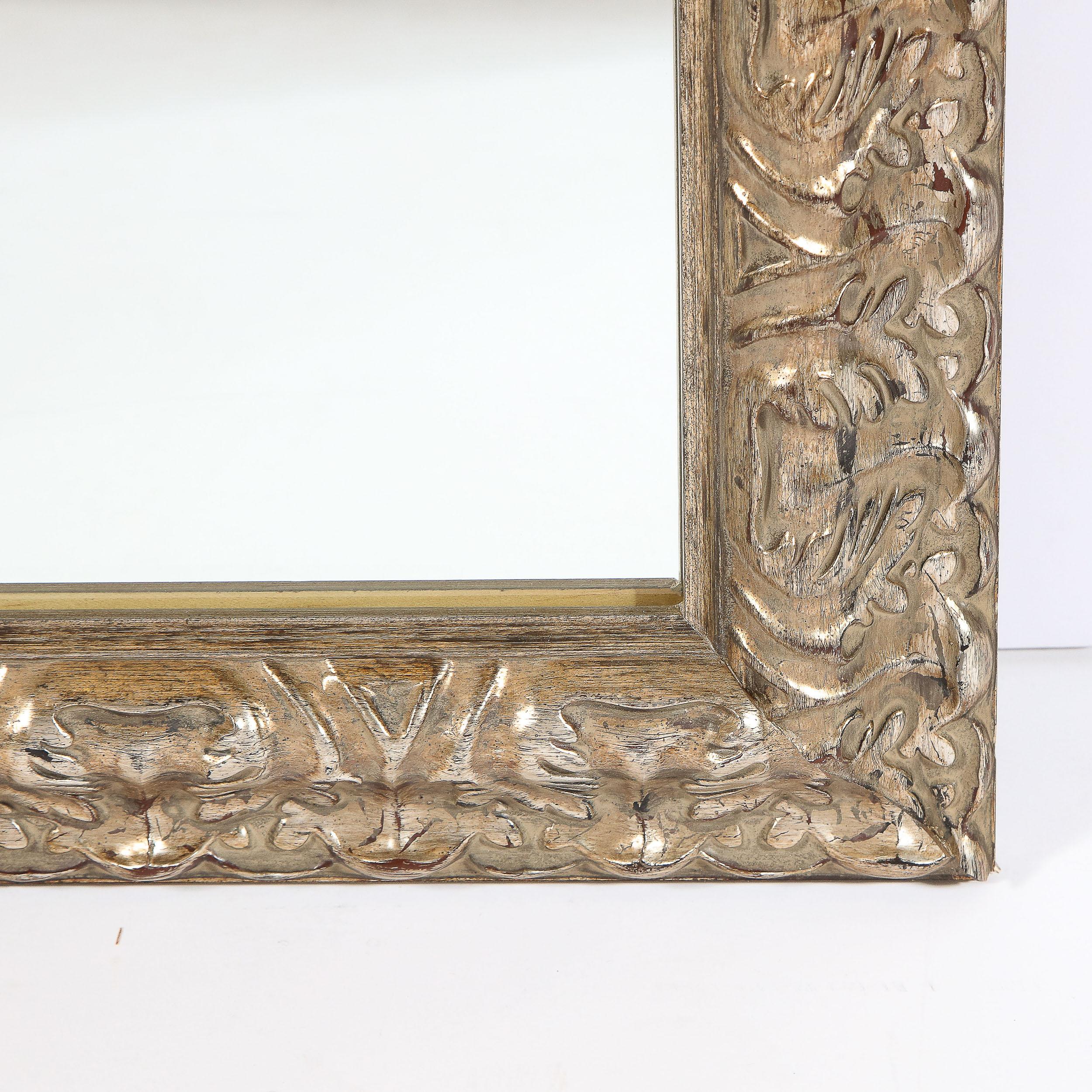 20th Century Modernist Stylized Carved Foliate Giltwood Rectangular Mirror For Sale