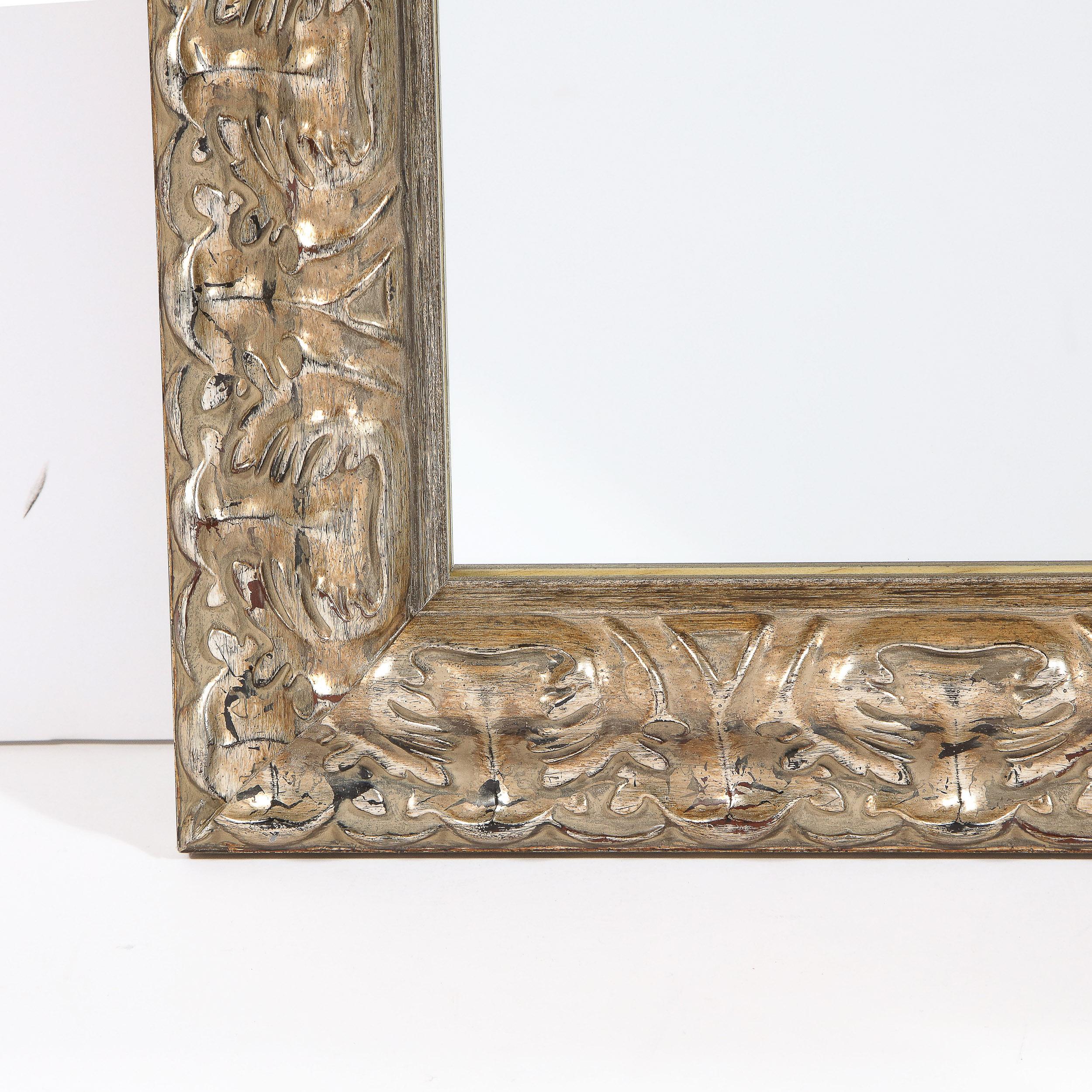 Modernist Stylized Carved Foliate Giltwood Rectangular Mirror For Sale 1
