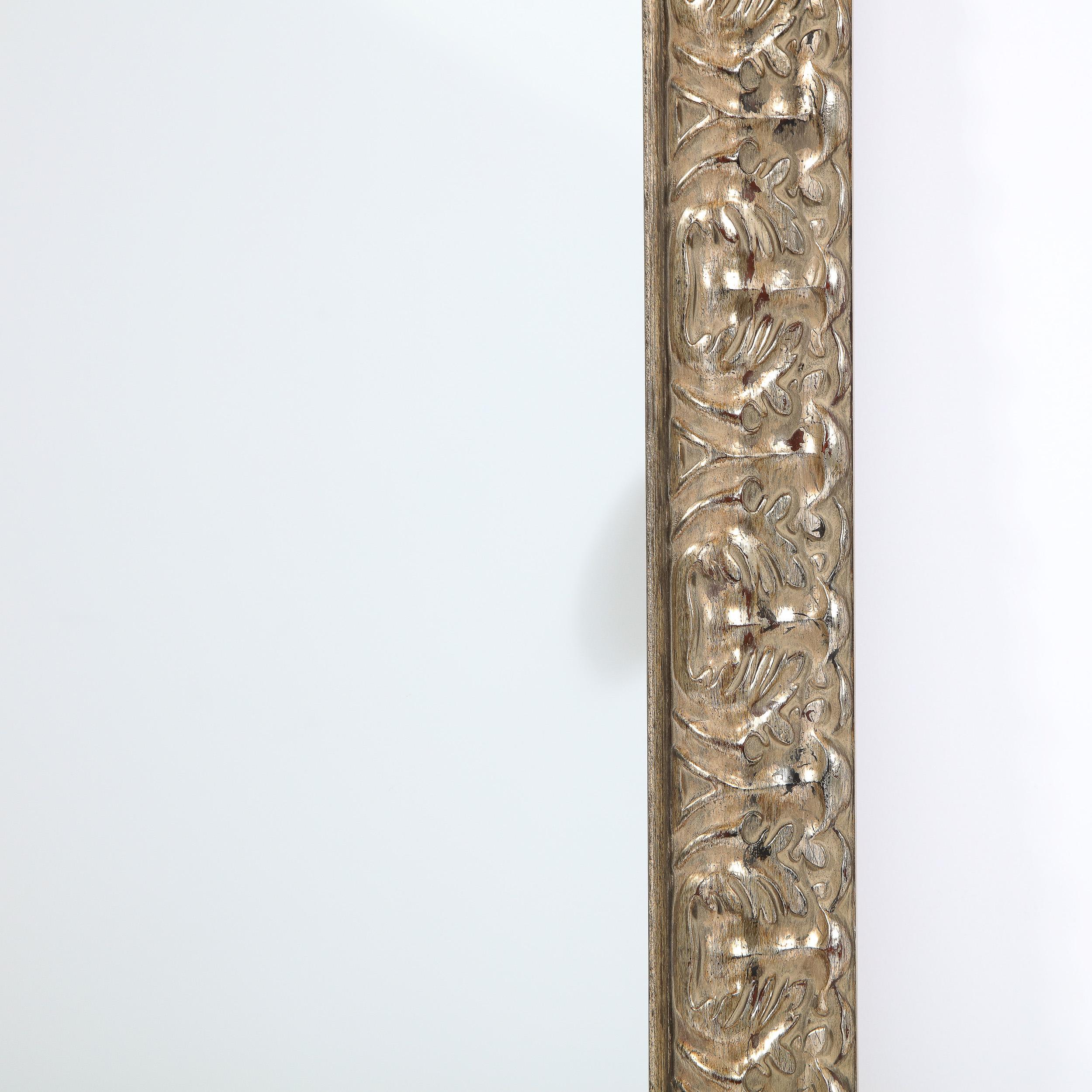 Rechteckiger, stilisierter Spiegel aus geschnitztem Blattgold und vergoldetem Holz im Stil der Moderne im Angebot 2