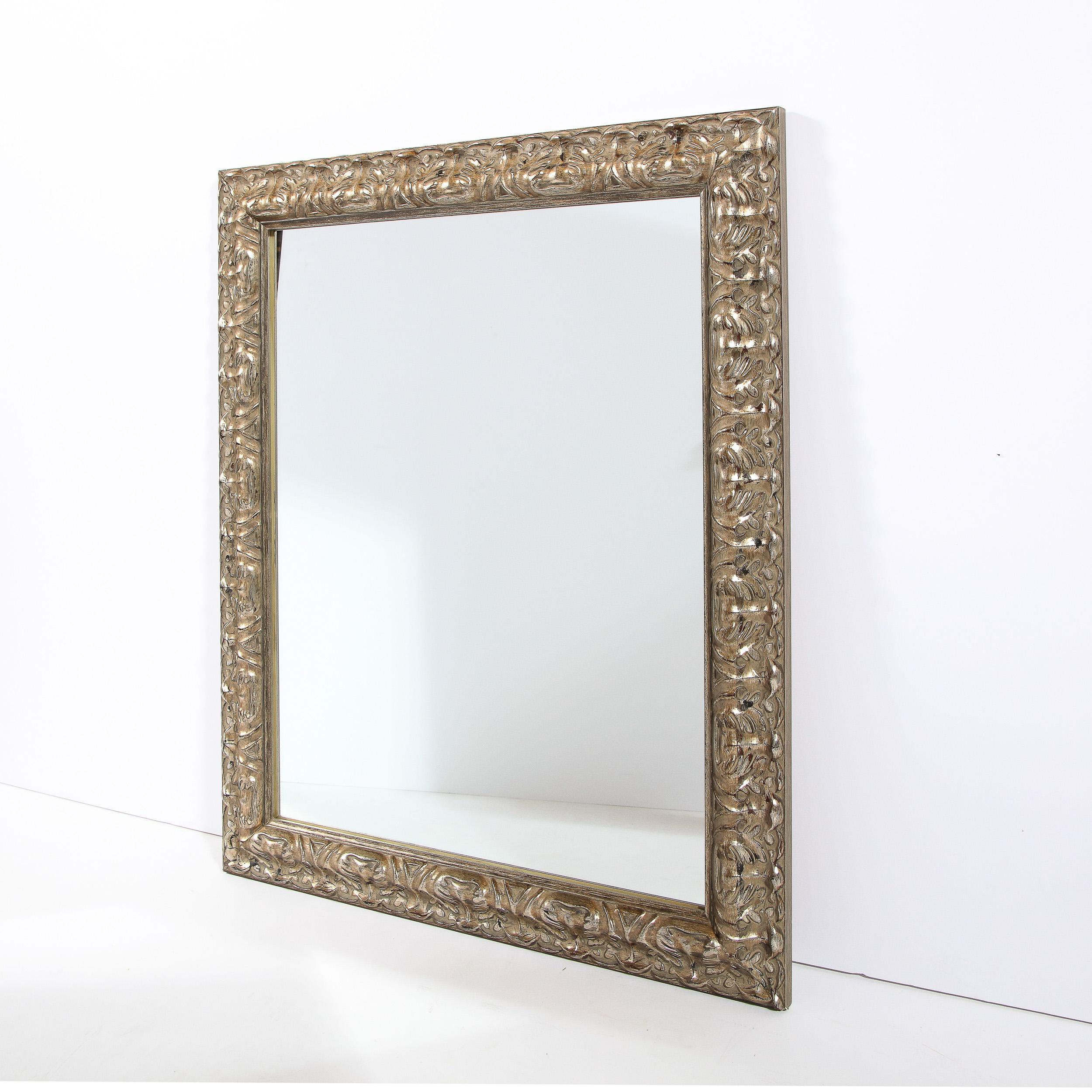 Rechteckiger, stilisierter Spiegel aus geschnitztem Blattgold und vergoldetem Holz im Stil der Moderne im Angebot 3