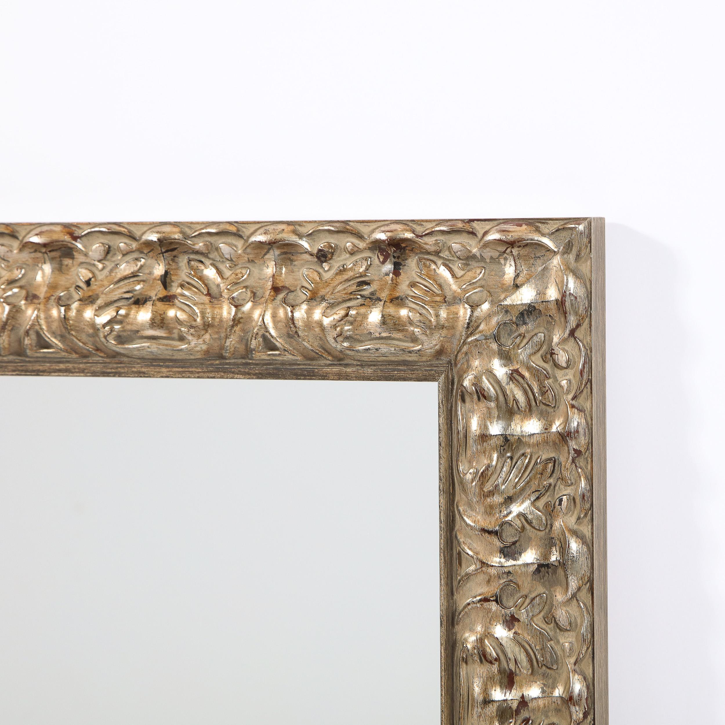Modernist Stylized Carved Foliate Giltwood Rectangular Mirror For Sale 4