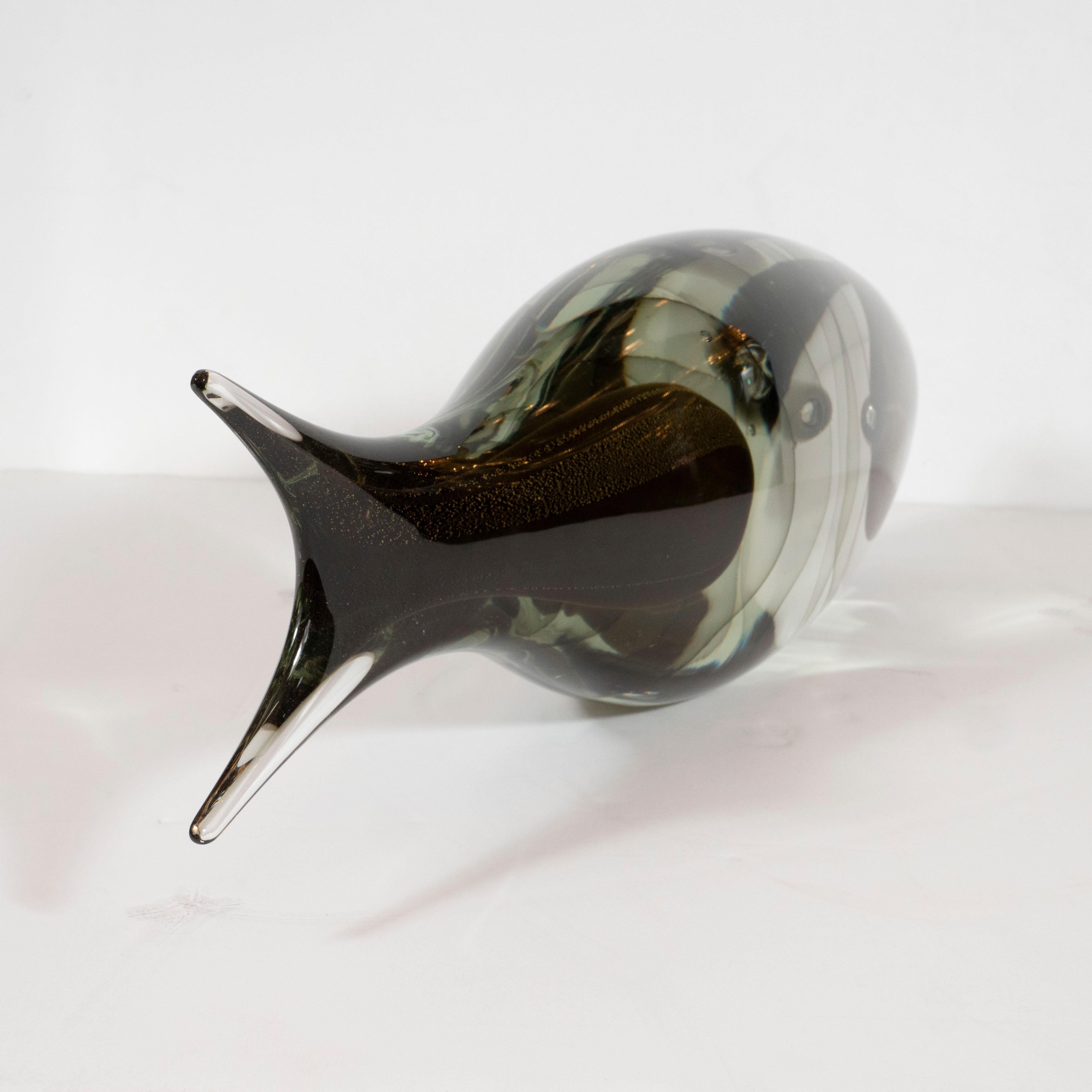 Modernist Stylized Fish Sculpture in Handblown Smoked & Translucent Murano Glass 5
