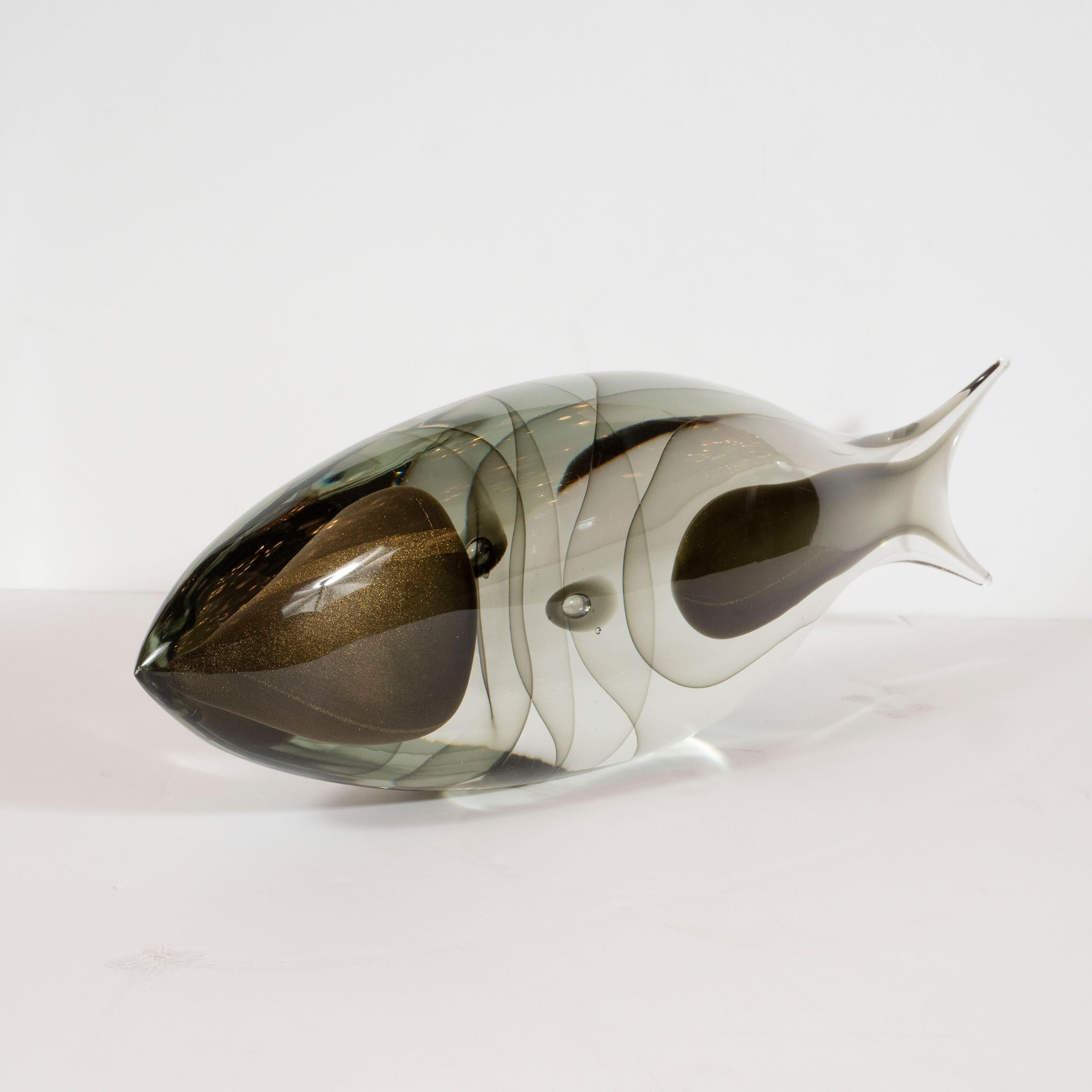 Modernist Stylized Fish Sculpture in Handblown Smoked & Translucent Murano Glass 1