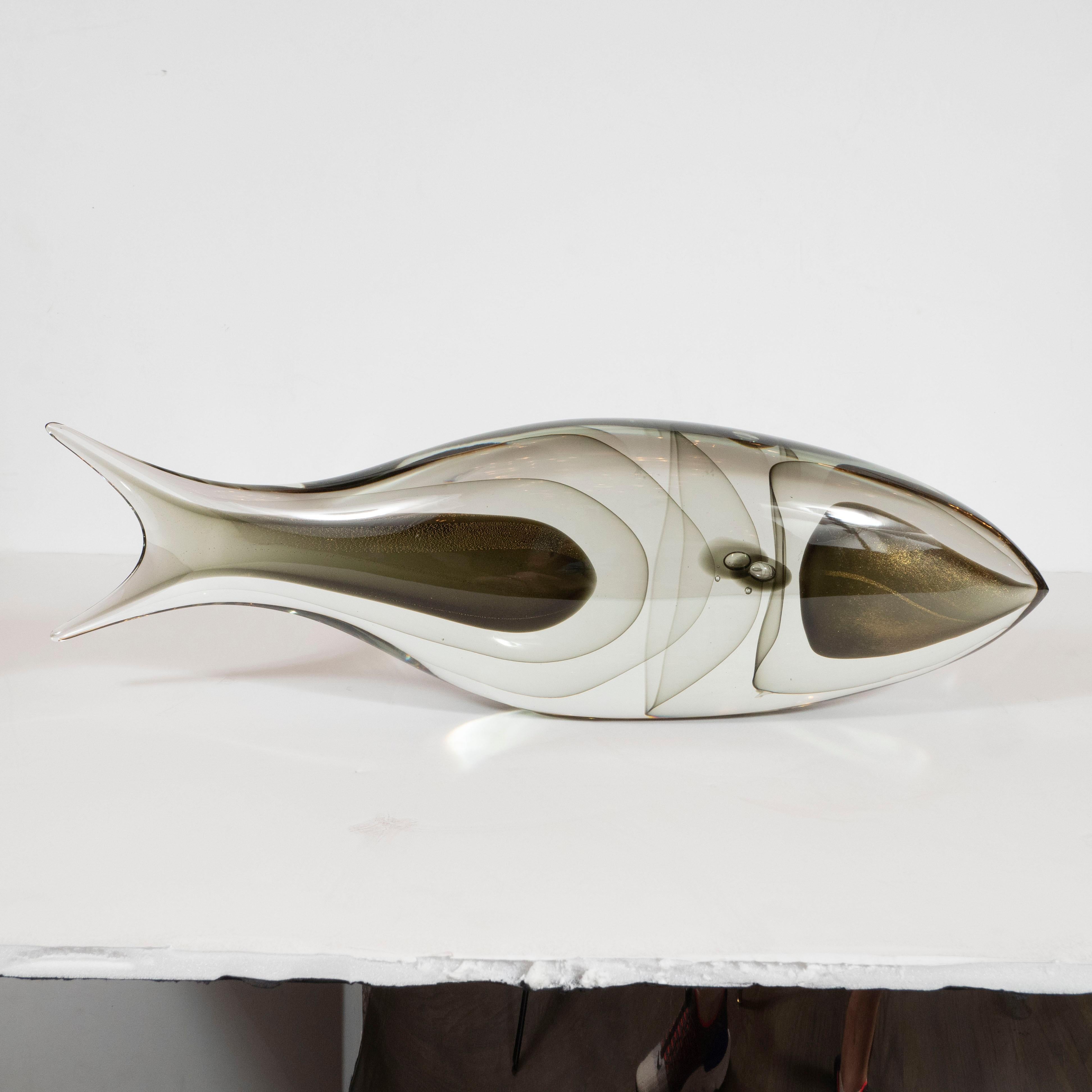 Modernist Stylized Fish Sculpture in Handblown Smoked & Translucent Murano Glass 4