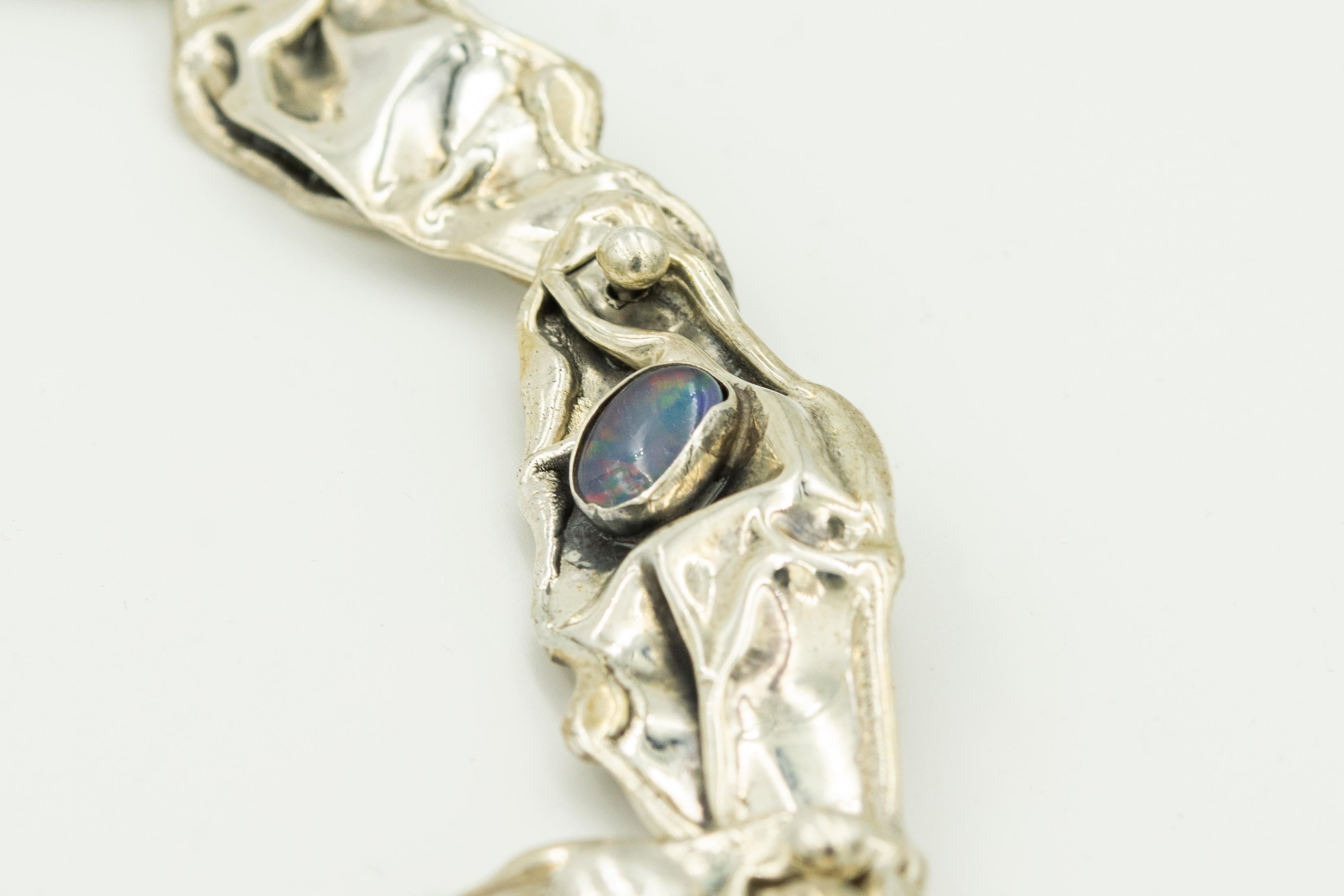 Modernistische stilisierte Opal-Halskette aus Melting-Sterlingsilber  im Zustand „Gut“ im Angebot in Miami Beach, FL