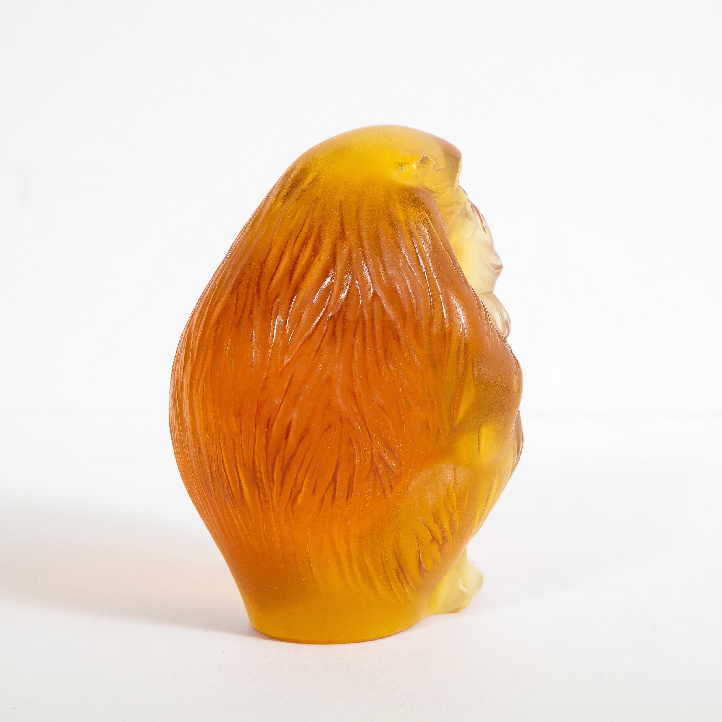 Modernist Stylized Monkey Sculpture in Carnelian Glass Signed by Lalique In Excellent Condition In New York, NY