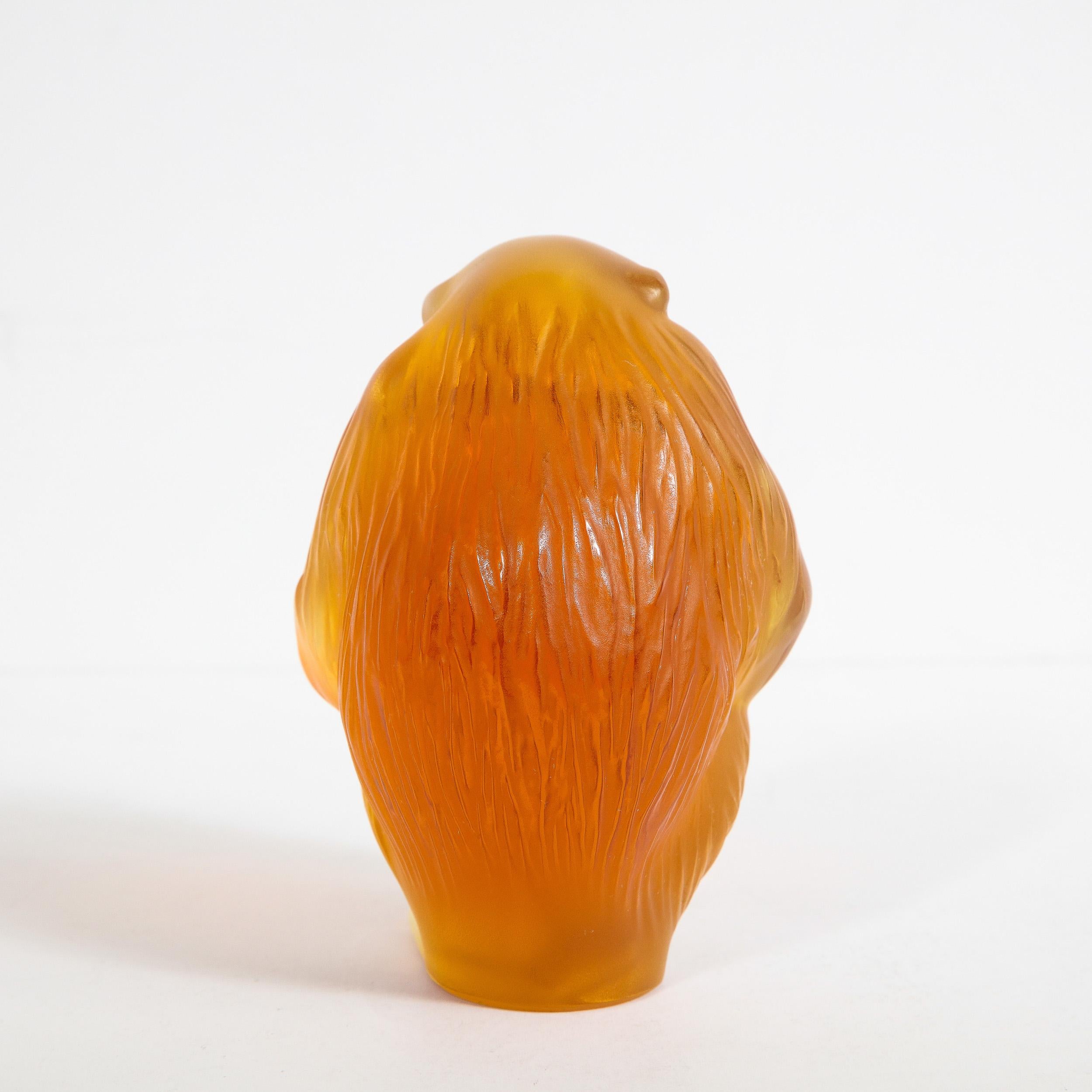 20th Century Modernist Stylized Monkey Sculpture in Carnelian Glass Signed by Lalique