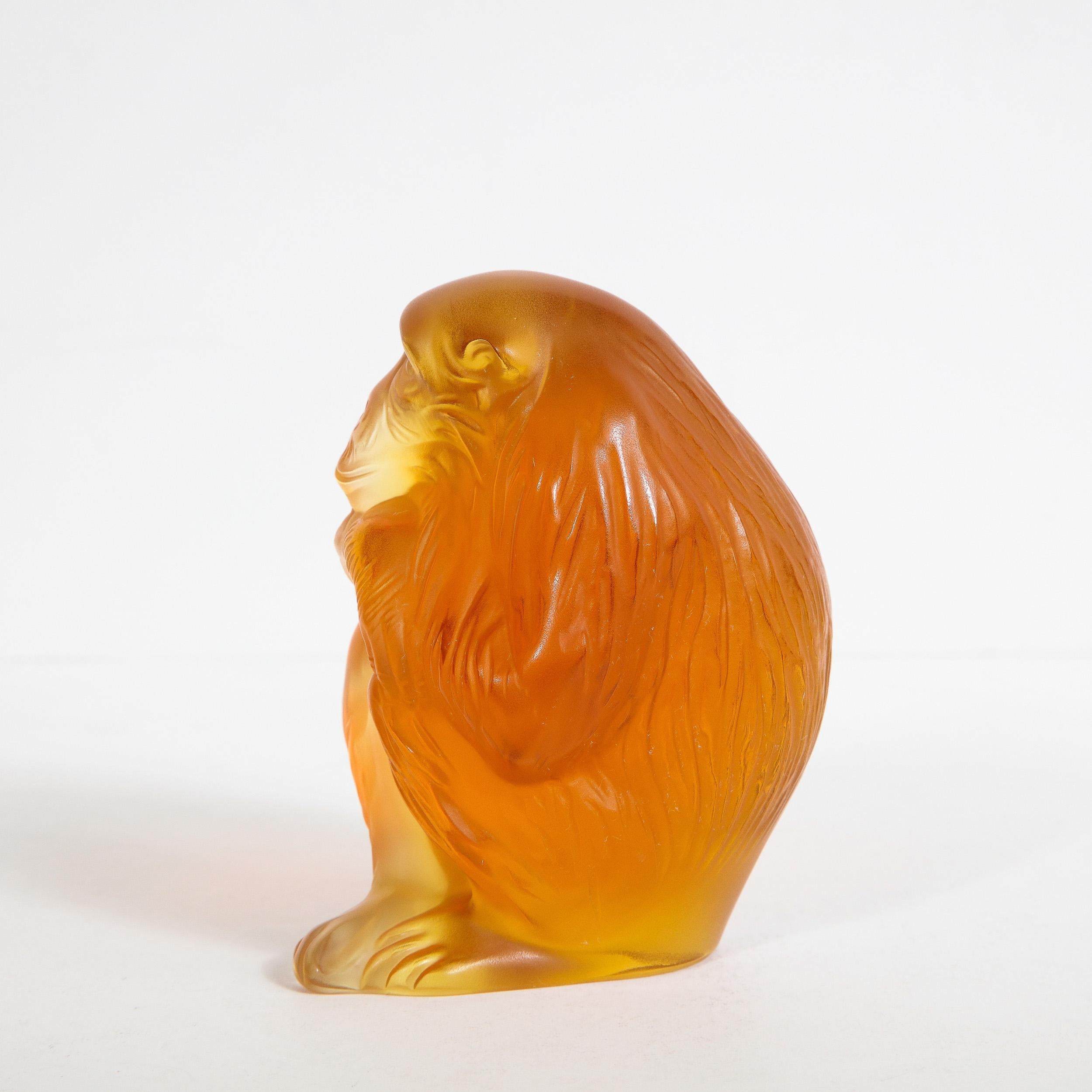 Modernist Stylized Monkey Sculpture in Carnelian Glass Signed by Lalique 2
