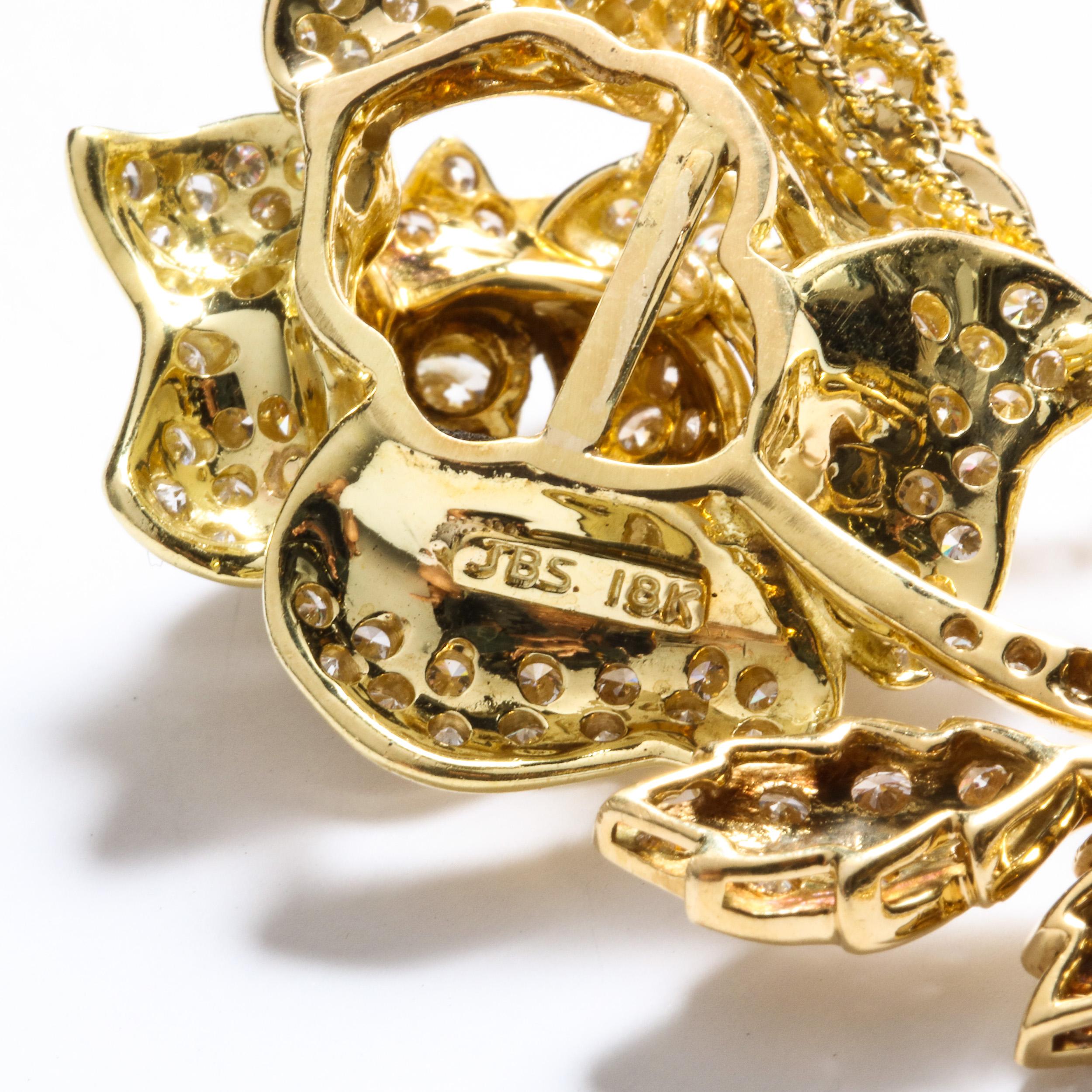 Modernistische Halskette mit stilisiertem Rosenanhänger mit 3 Karat weißen Diamanten und 18 Karat Gold für Damen oder Herren im Angebot