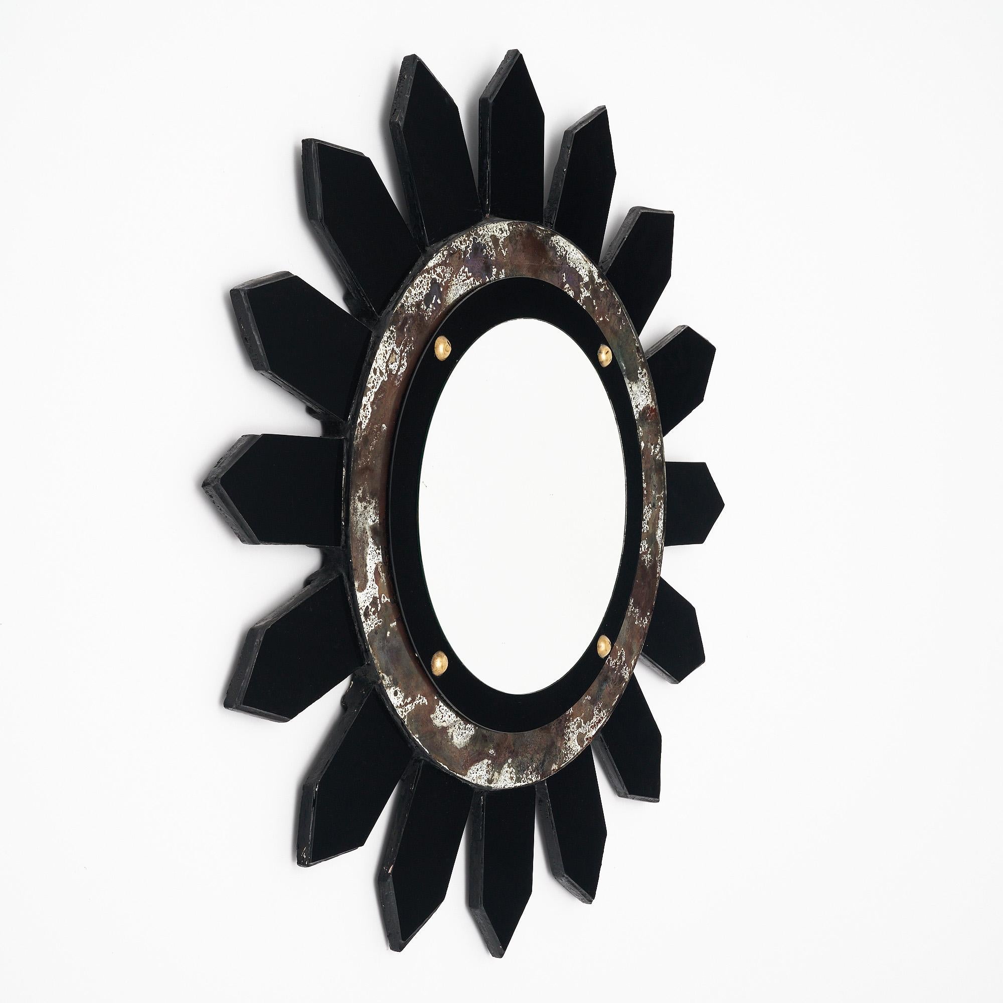 French Modernist Sunburst Mirror For Sale