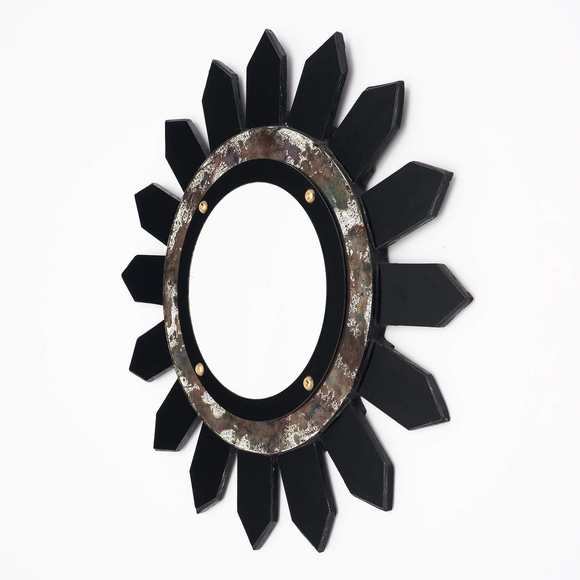 Glass Modernist Sunburst Mirror For Sale