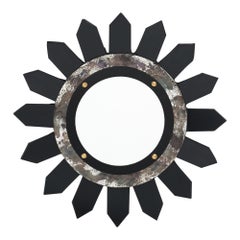 Modernist Sunburst Mirror, Wood and Glass, French Design, 1990