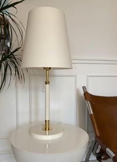Modernistische schwedische Designer Josef Frank Stil Weiß Messing Tischlampen, 1970er Jahre