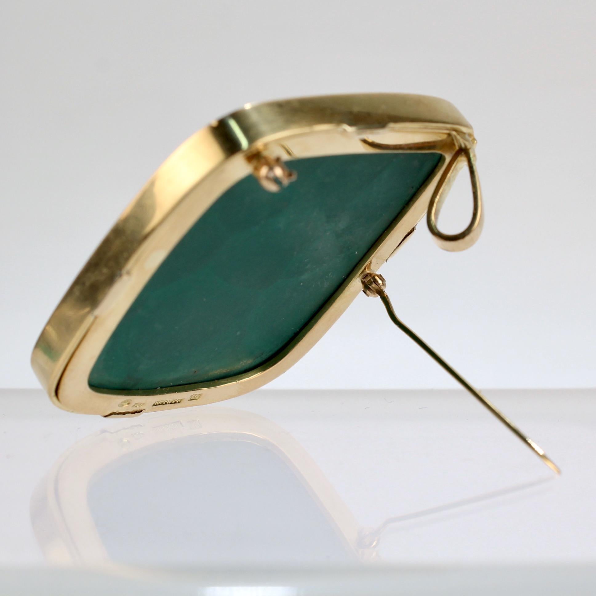 Modernist Swiss 18k Gold, Diamond and Malachite Pendant Brooch by Weber & Cie. 2