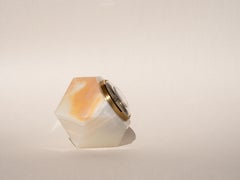 Modernist Swiss Table Clock, Onyx & Brass - Paperweight Clock, Switzerland 1970s