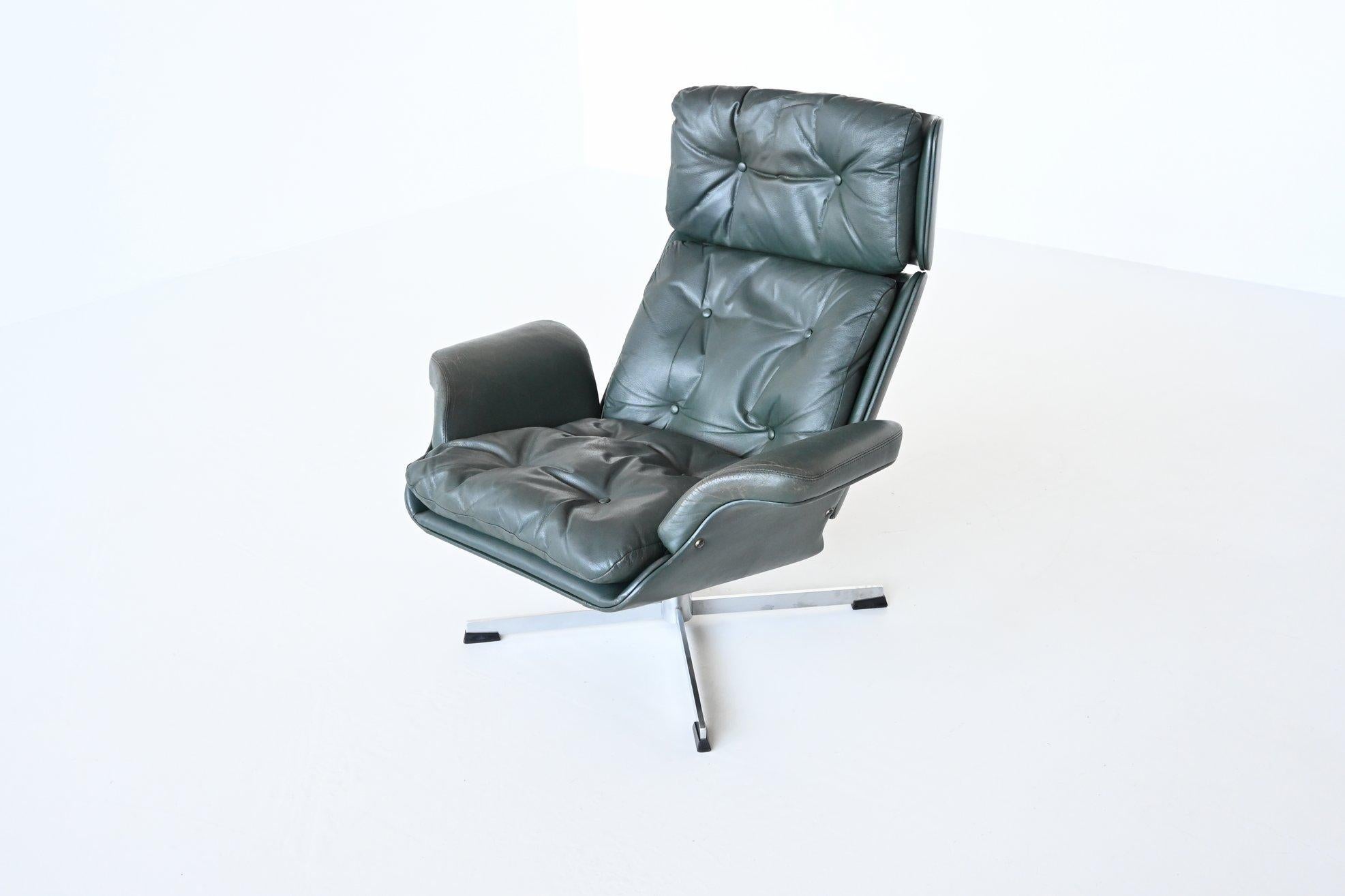 Stainless Steel Modernist Swivel Lounge Chair and Ottoman Switzerland 1970