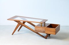 Modernist table in cherry with wooden frame and glass by Mario Gottardi