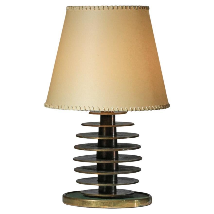 Modernist table lamp base from the 40s and 50s in solid brass discs in the Desny