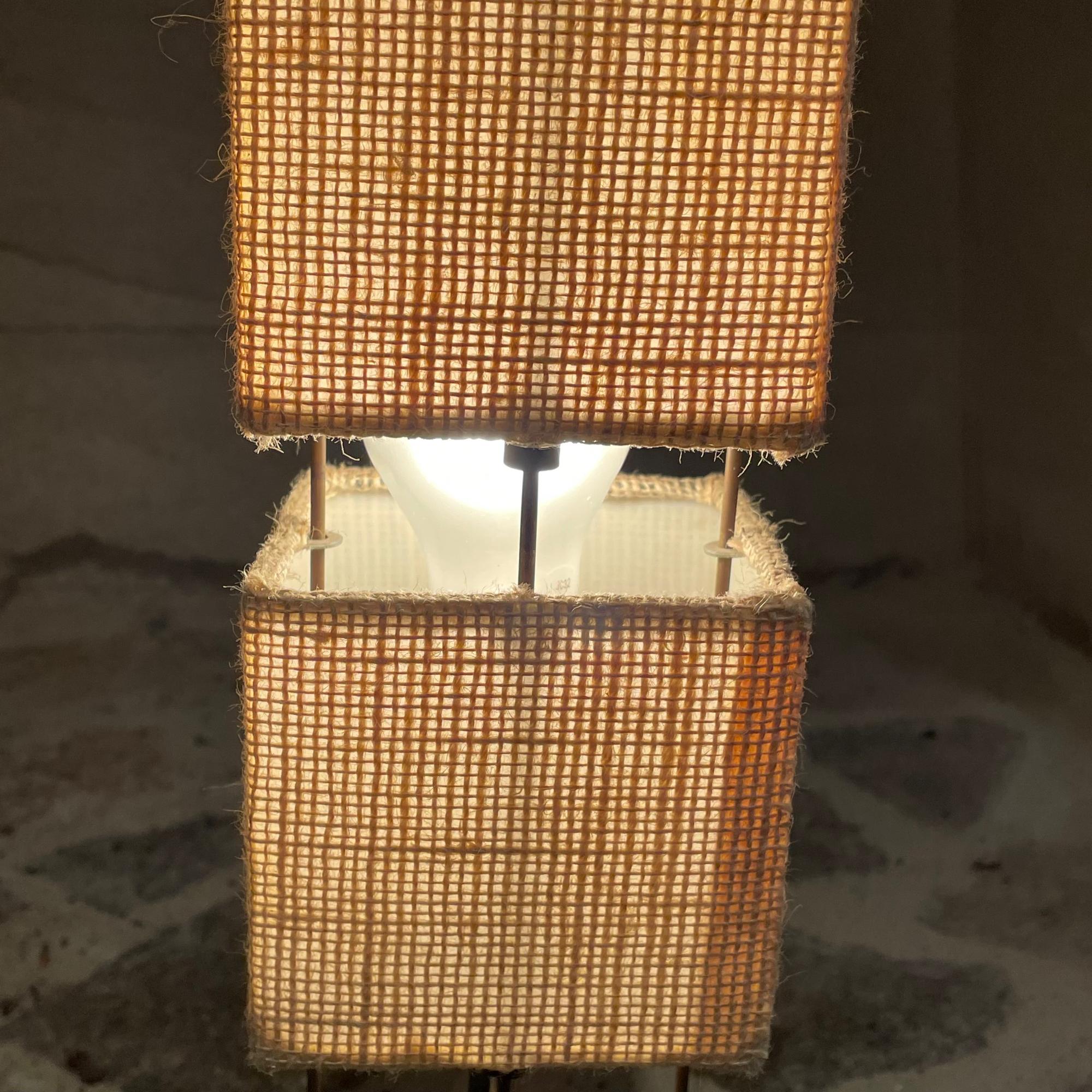 American Modernist Table Lamp Brutalist Ball Base Trio of Square Shades in Linen 1960s