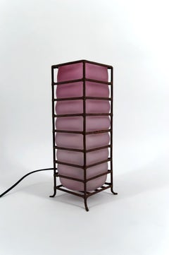 Modernist Table Lamp in Glass Paste and Wrought Iron, Circa 1950-1960