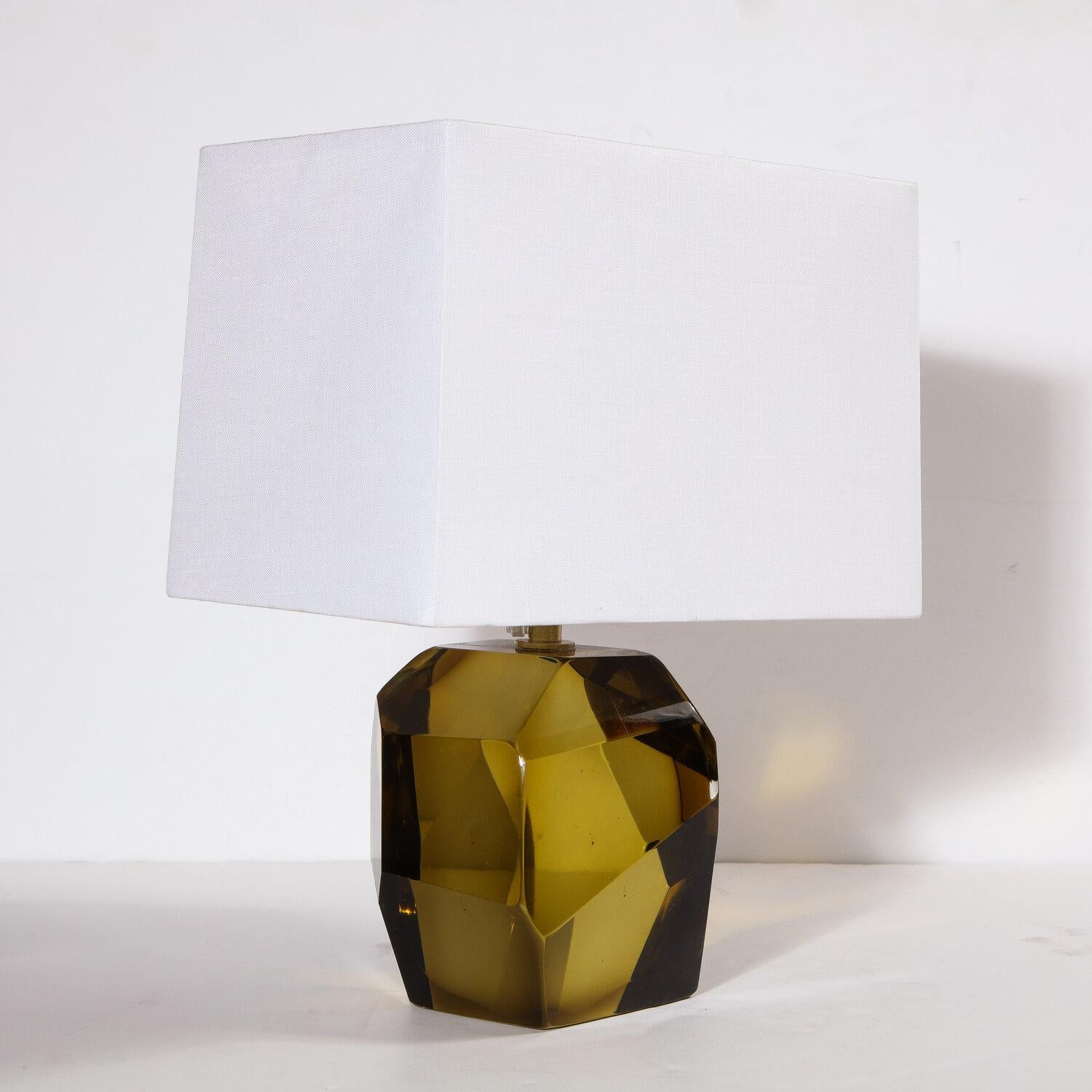 Contemporary Modernist Table Lamps in Hand Blown Smoked Citrine Murano Glass