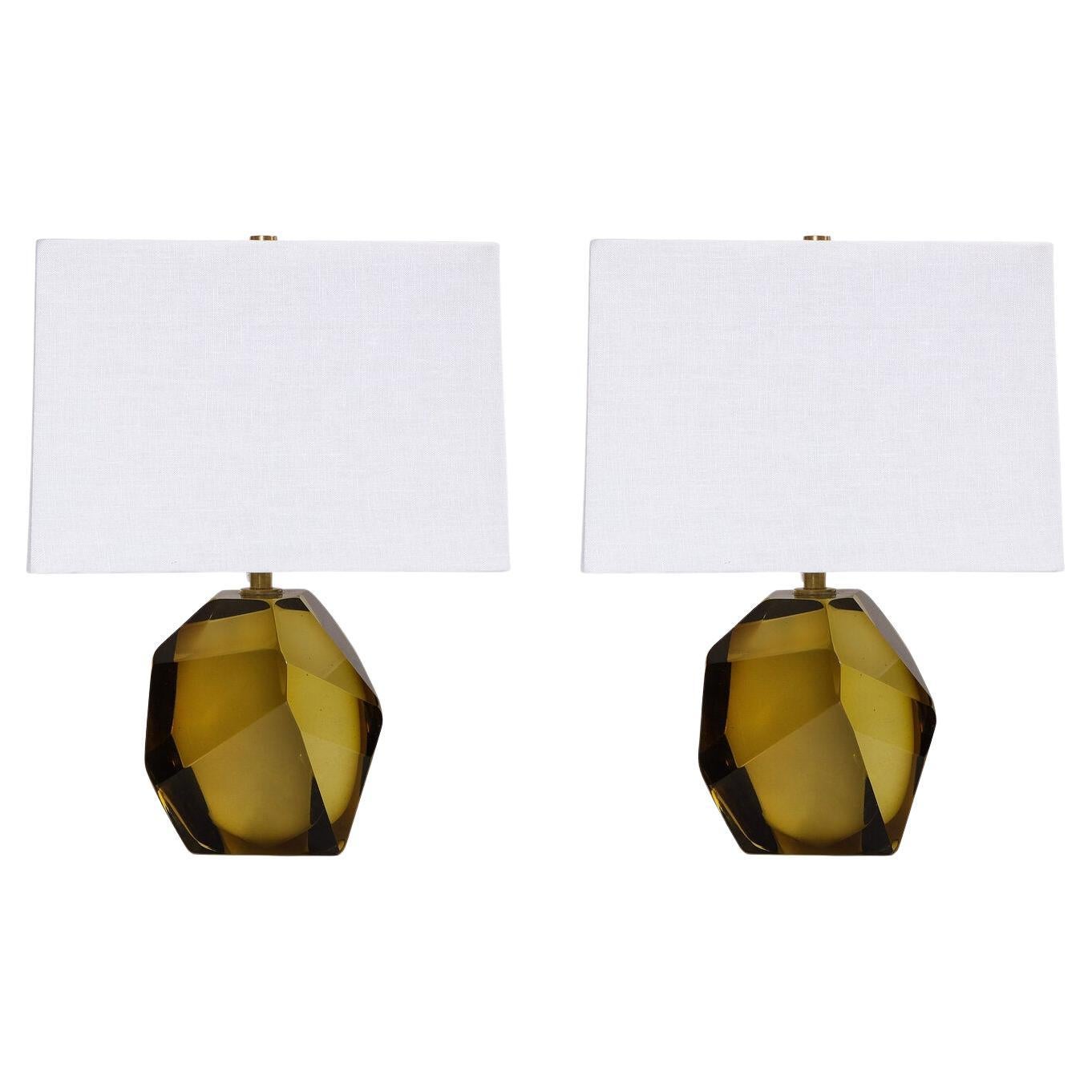 Modernist Table Lamps in Hand Blown Smoked Citrine Murano Glass